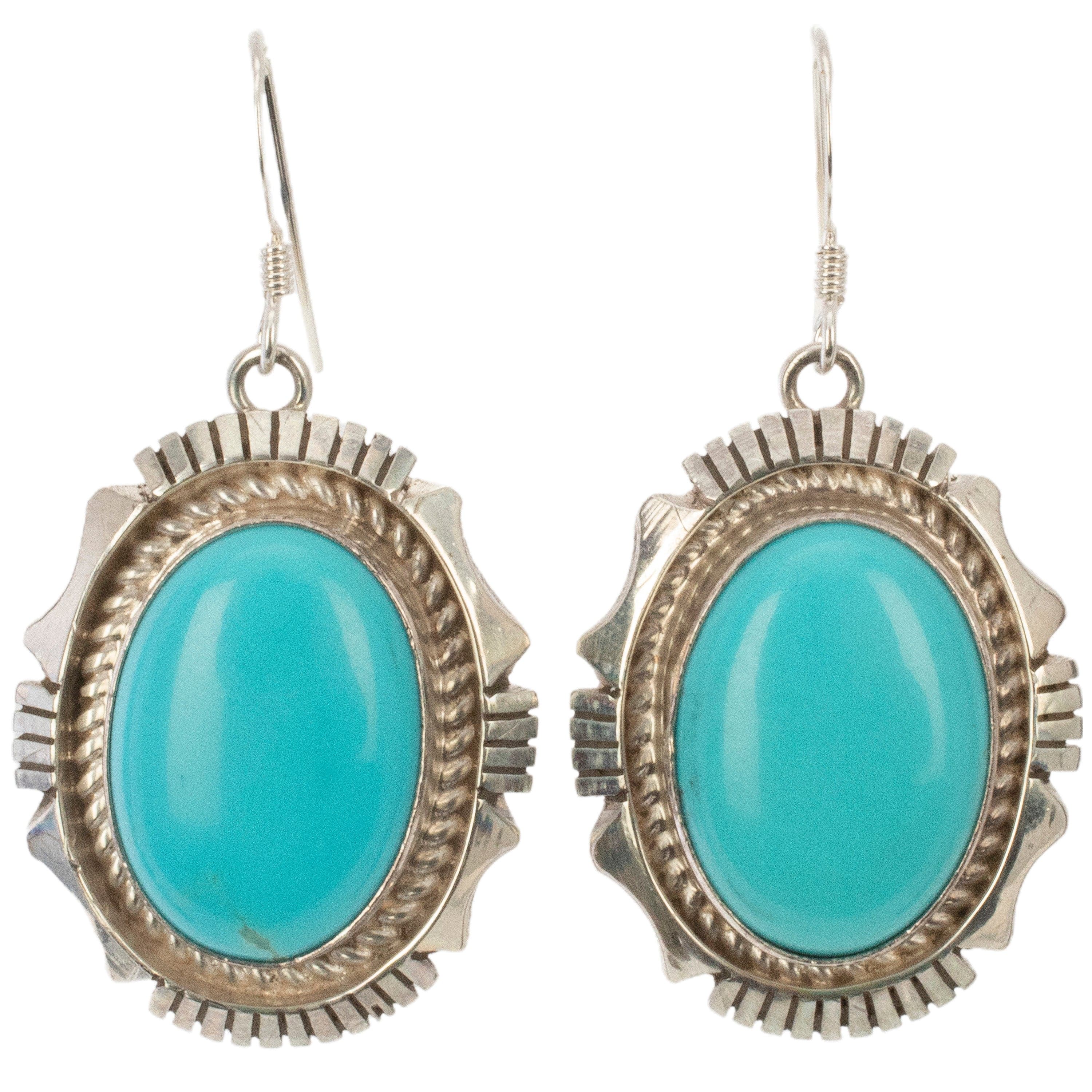 Kalifano Native American Jewelry Eddie Secatero Navajo Kingman Turquoise Round USA Native American Made 925 Sterling Silver Earrings with French Hook NAE300.016