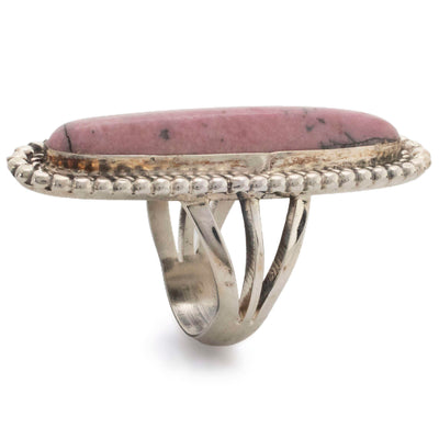 Kalifano Native American Jewelry Eddie Secatero Navajo Rhodonite USA Native American Made 925 Sterling Silver Ring