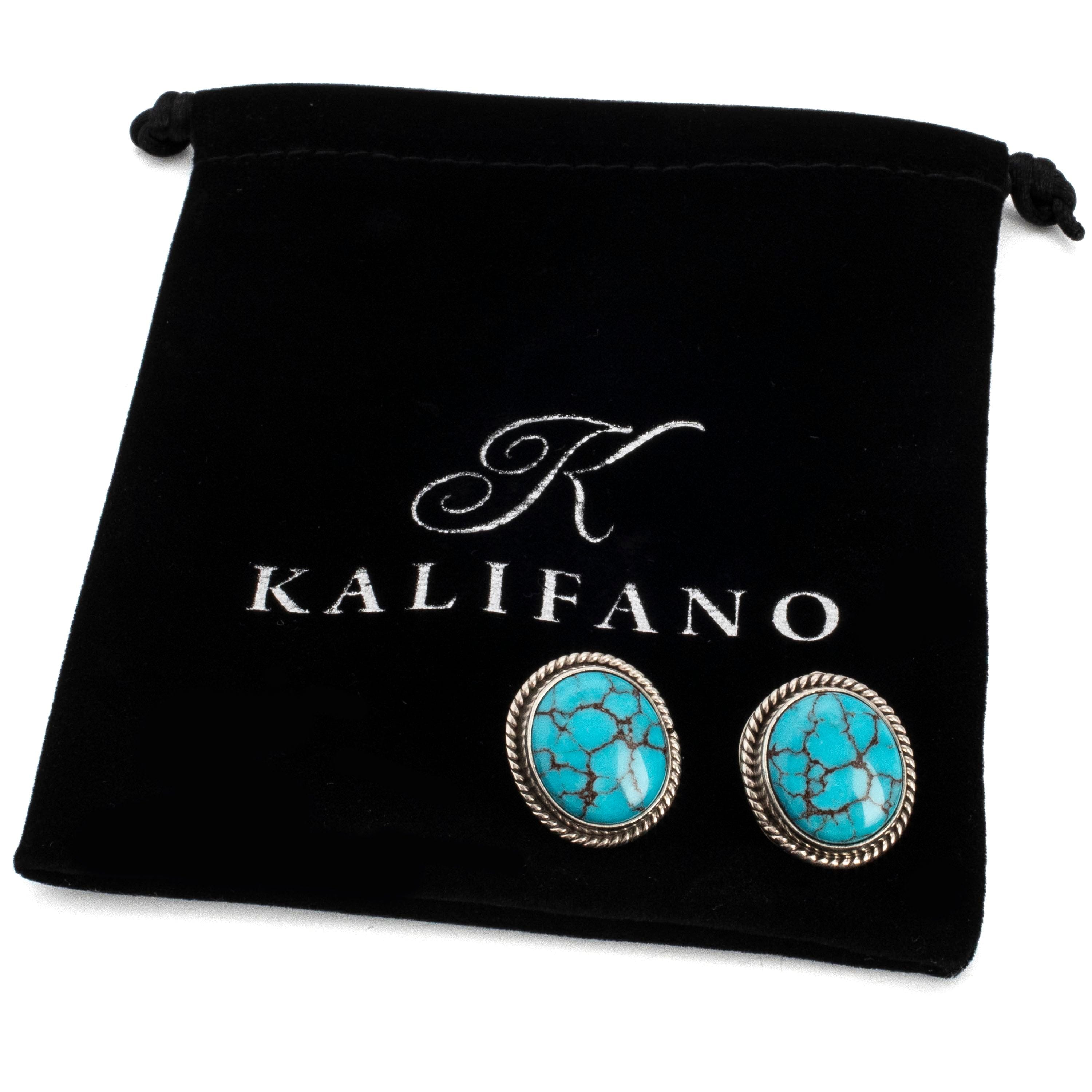 Kalifano Native American Jewelry Egyptian Turquoise Oval USA Native American Made Sterling Silver Earrings NAE800.005