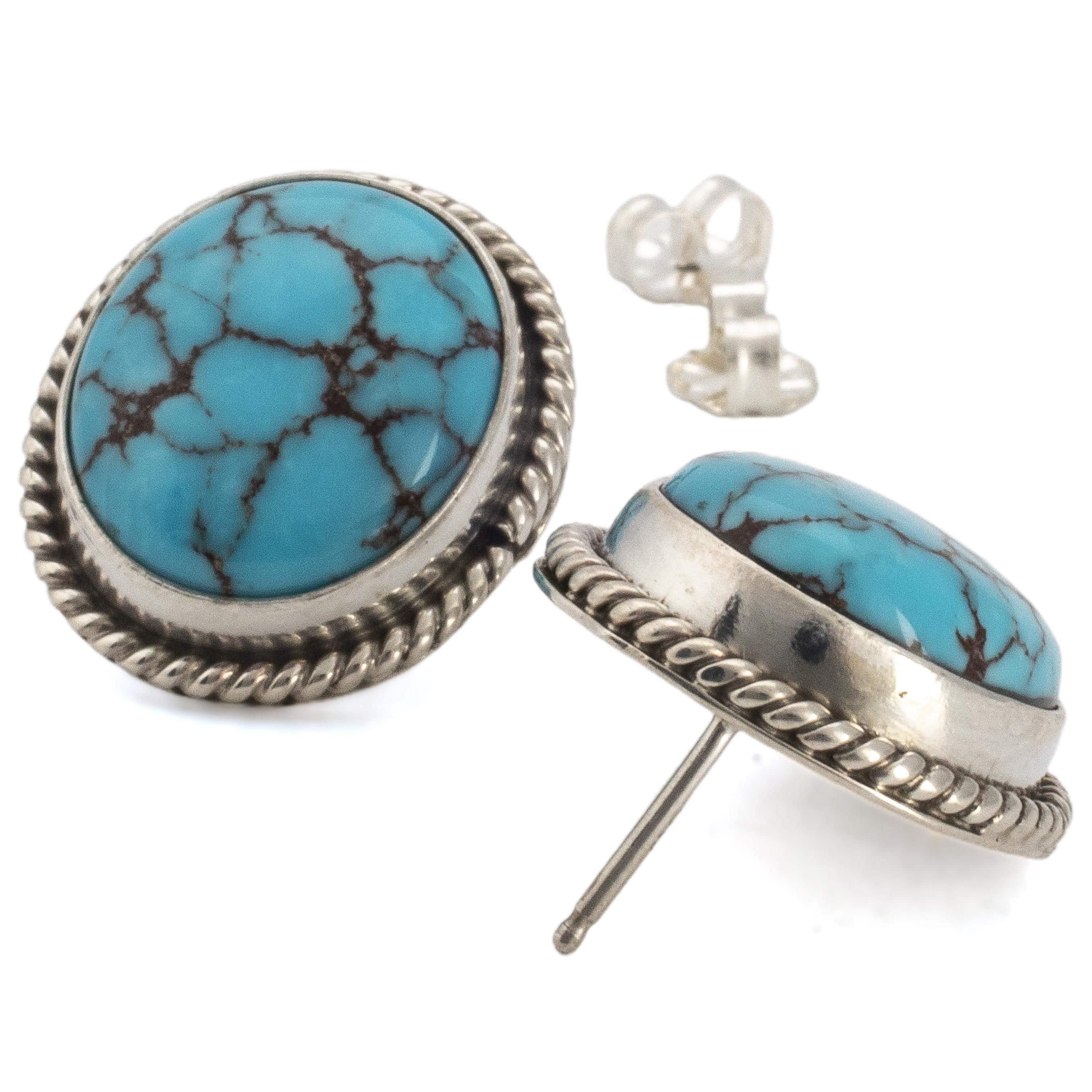 Kalifano Native American Jewelry Egyptian Turquoise Oval USA Native American Made Sterling Silver Earrings NAE800.005