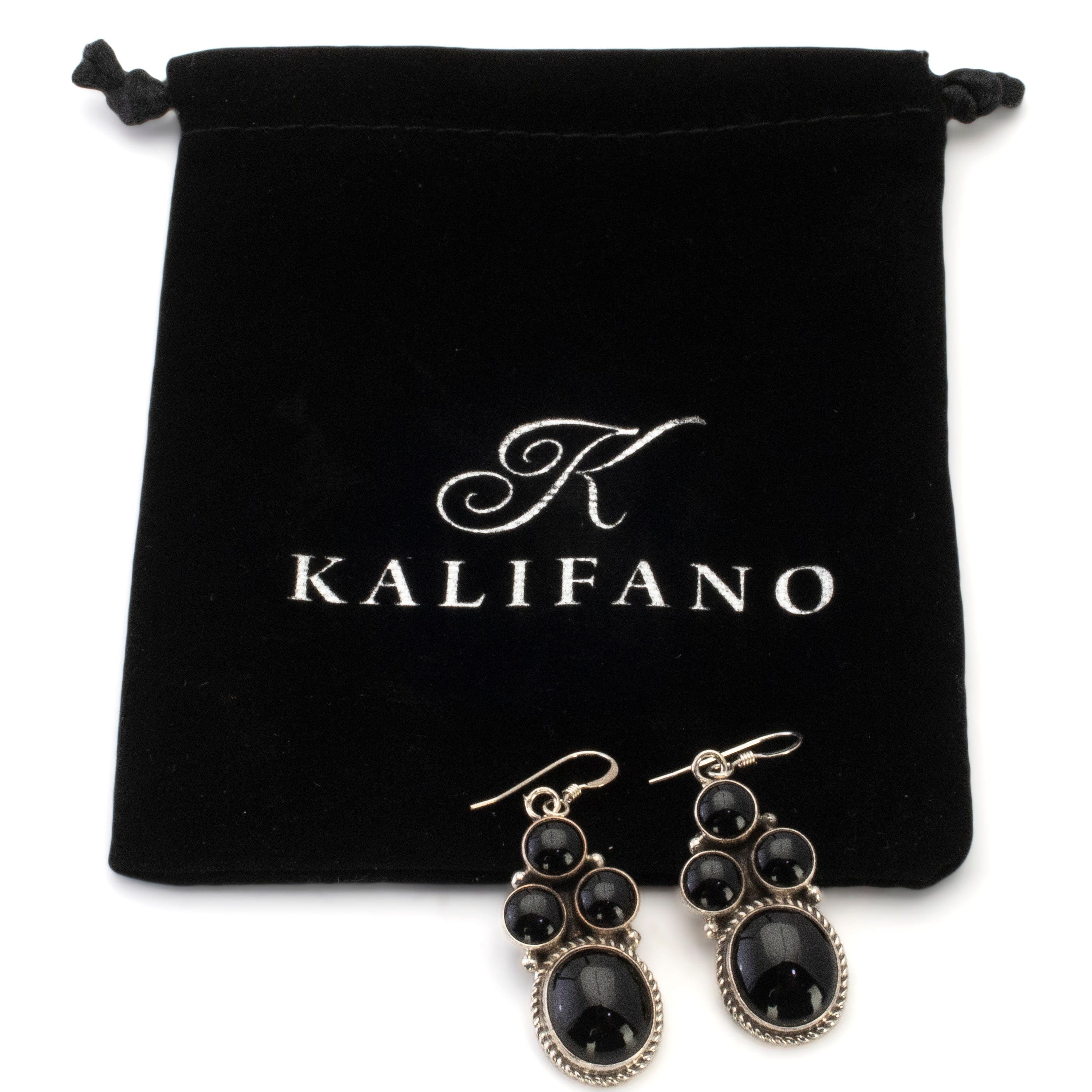 KALIFANO Native American Jewelry Ella Linkin Black Onyx USA Native American Made 925 Sterling Silver Dangle Earrings NAE300.011