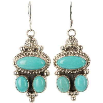 Kalifano Native American Jewelry Ella M. Linkin Navajo Campitos Turquoise USA Native American Made 925 Sterling Silver Dangly Earrings with French Hook NAE500.006