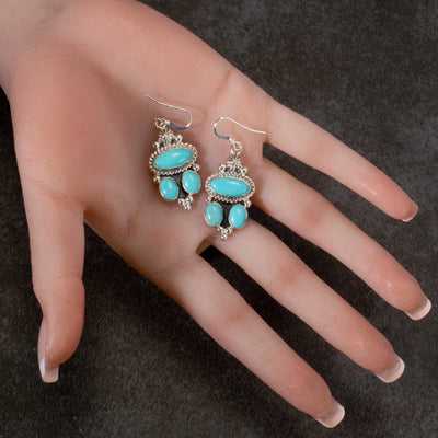 Kalifano Native American Jewelry Ella M. Linkin Navajo Campitos Turquoise USA Native American Made 925 Sterling Silver Dangly Earrings with French Hook NAE500.006