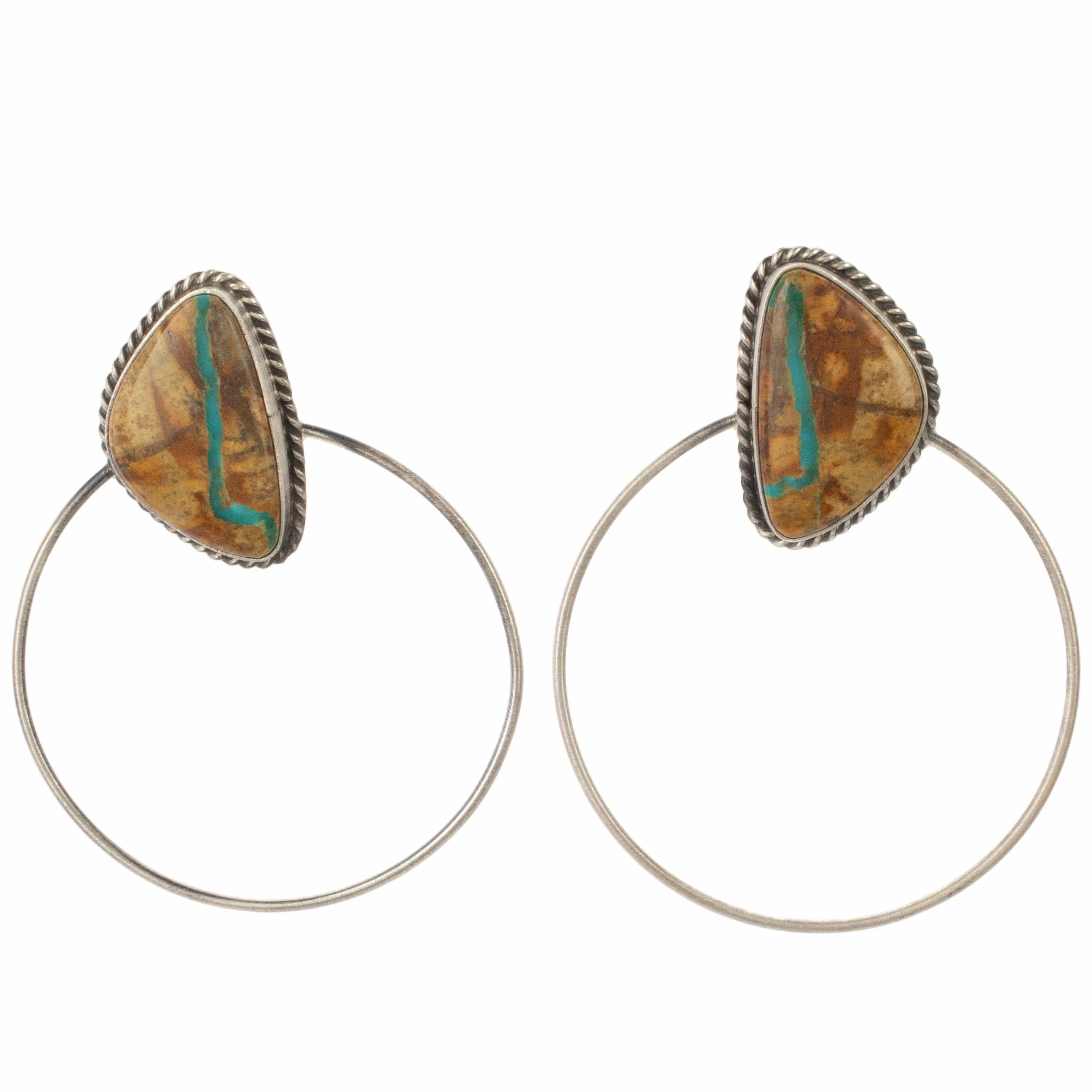 Kalifano Native American Jewelry Eloise Kee Navajo Boulder Turquoise USA Native American Made 925 Sterling Silver Hoop Earrings with Stud Backing NAE1500.004