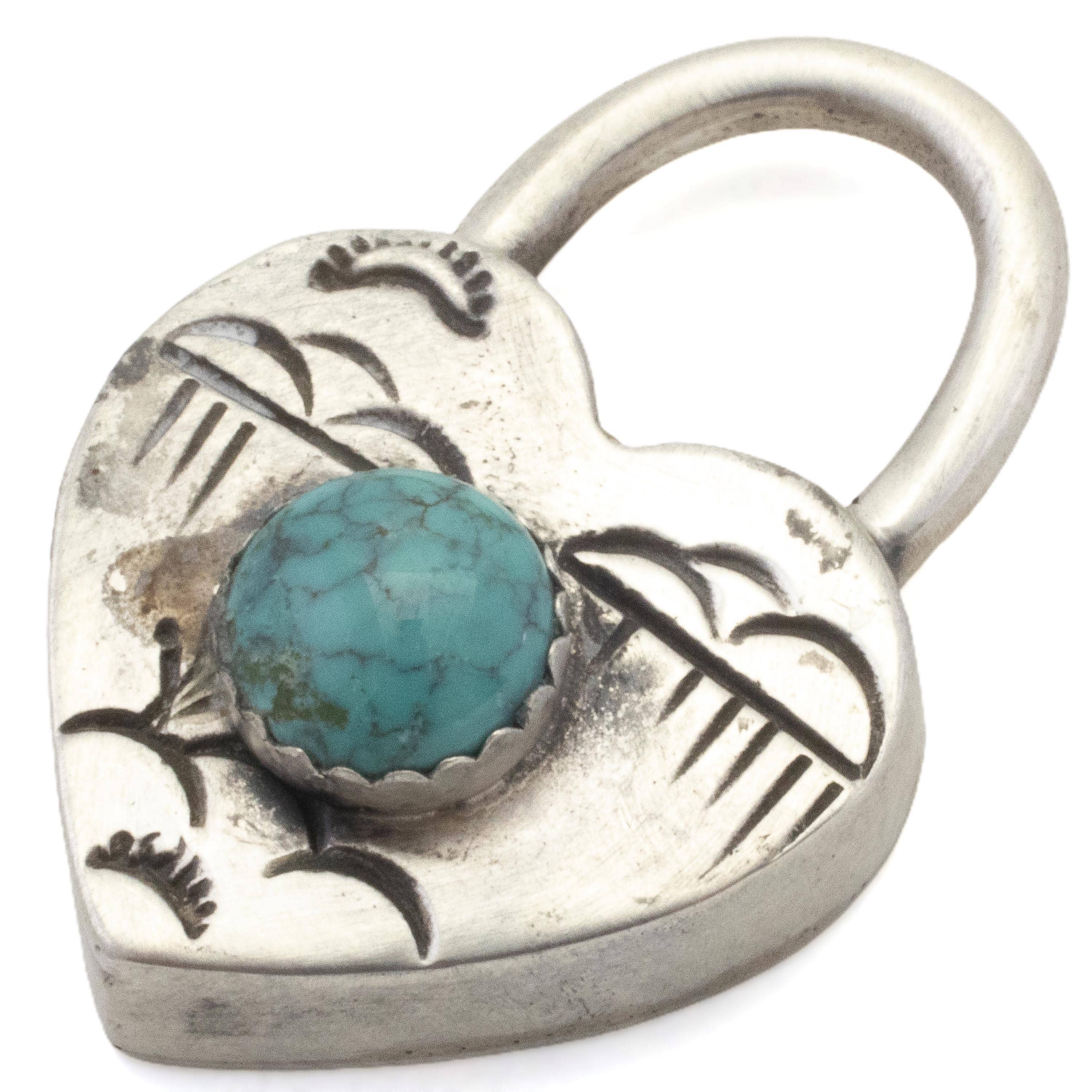Kalifano Native American Jewelry Emer Thompson Navajo Genuine Turquoise Heart Lock USA Native American Made 925 Sterling Silver Pendant NAN500.006