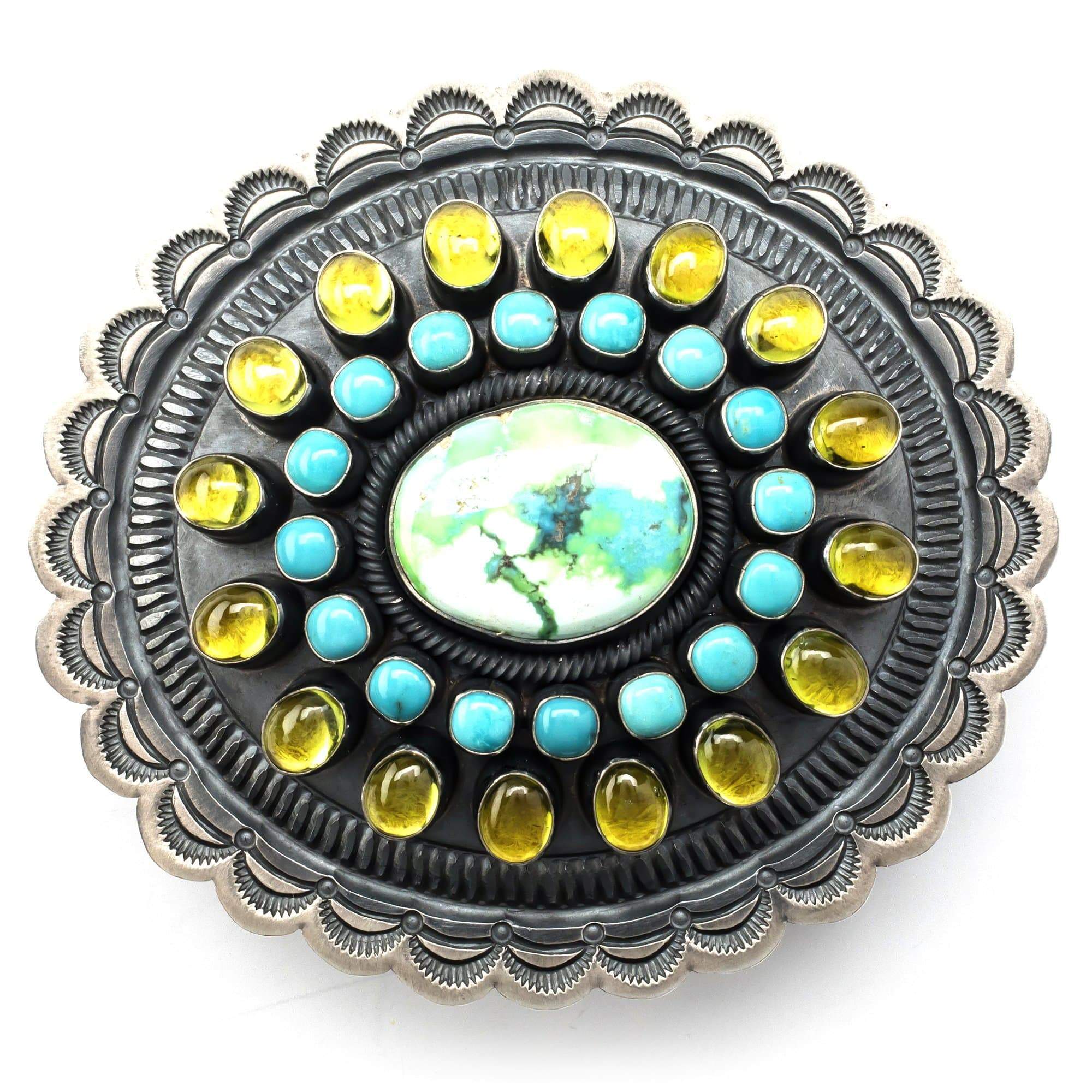 Kalifano Native American Jewelry Ernest Roy Begay Carico and Kingman Turquoise USA Native American Made 925 Sterling Silver Concito Buckle NACB3900.001