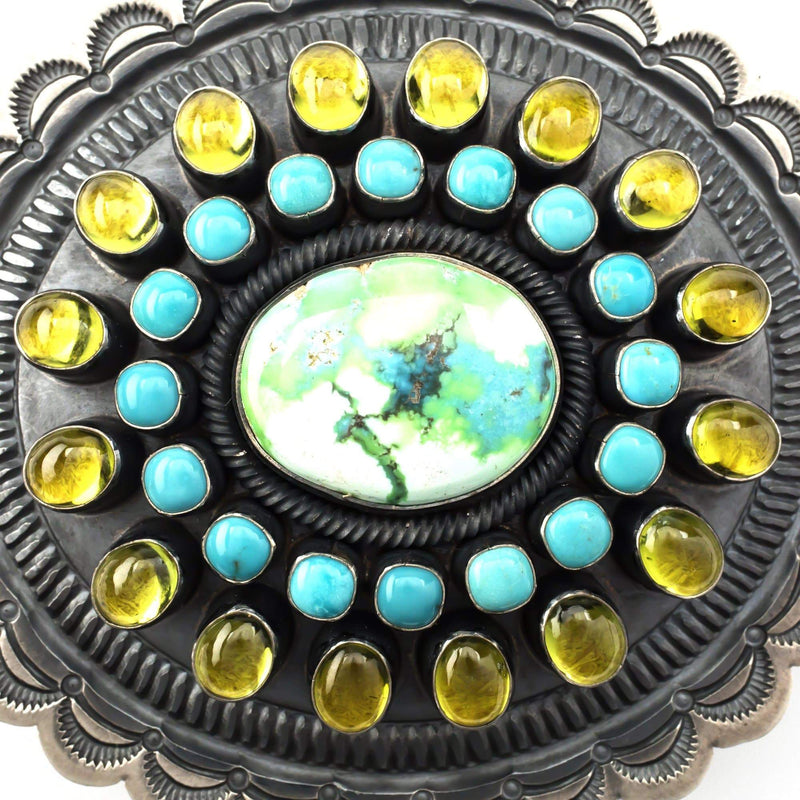 Kalifano Native American Jewelry Ernest Roy Begay Carico and Kingman Turquoise USA Native American Made 925 Sterling Silver Concito Buckle NACB3900.001