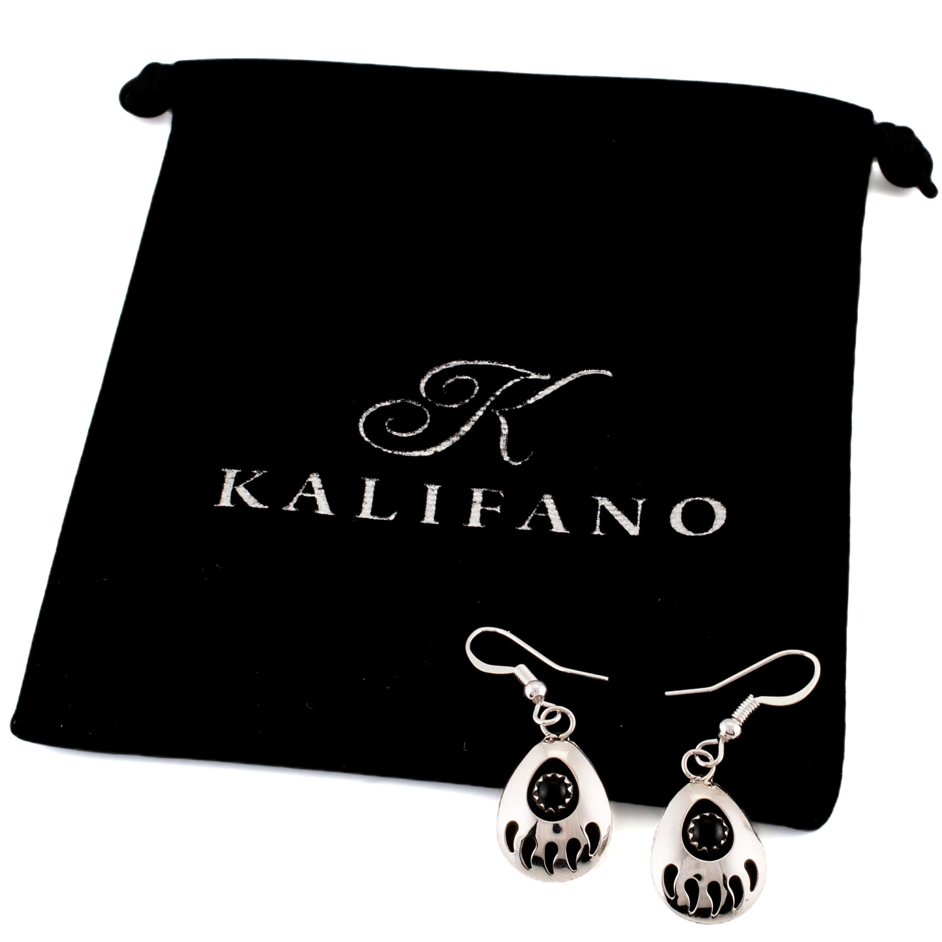 Kalifano Native American Jewelry Esther White Bear Claw with Black Onyx Inlay USA Native American Made 925 Sterling Silver Dangly Earrings NAE80.007