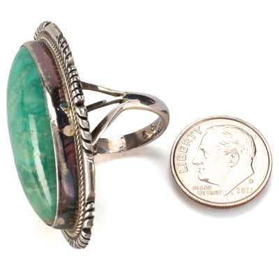 Kalifano Native American Jewelry Evelyn Spencer Navajo Tyrone Turquoise USA Native American Made 925 Sterling Silver Ring
