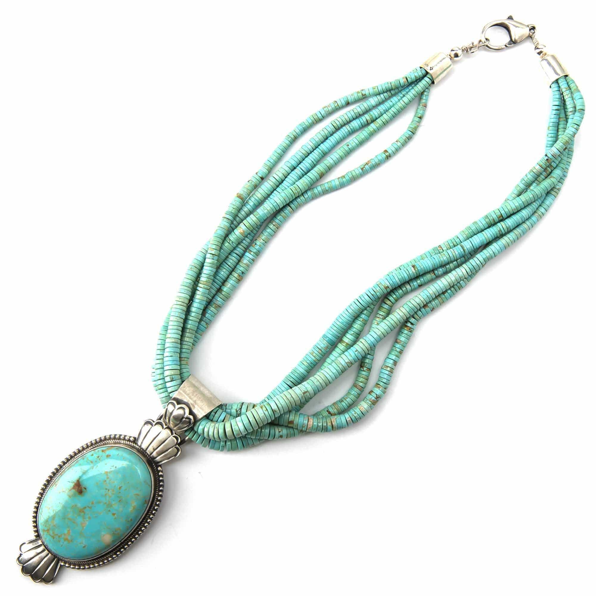 Kalifano Native American Jewelry Five Strand Tyrone Turquoise Native American Made 925 Sterling Silver Necklace NAN4800.001