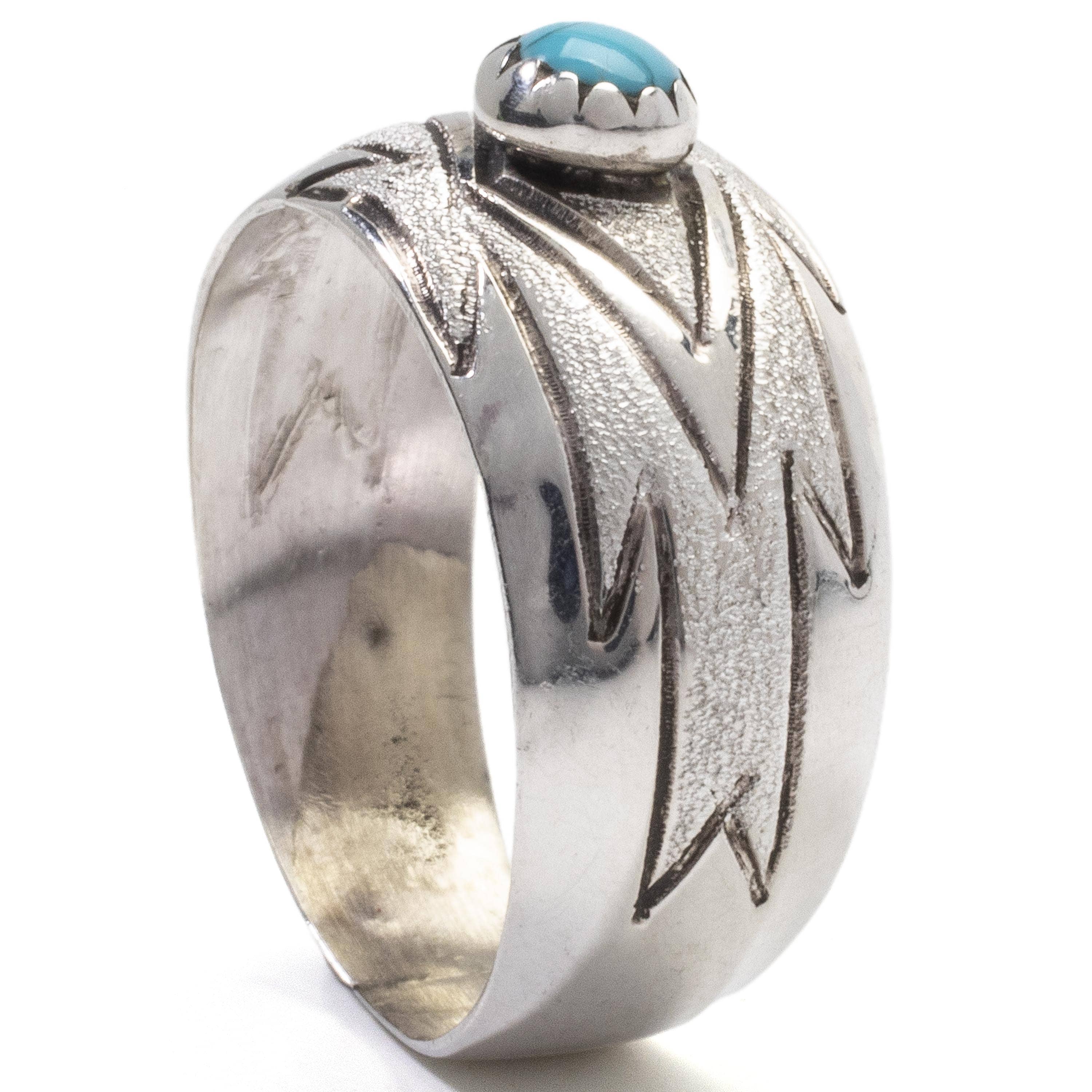 Kalifano Native American Jewelry Florence Tahe Navajo Kingman Turquoise USA Native American Made 925 Sterling Silver Ring