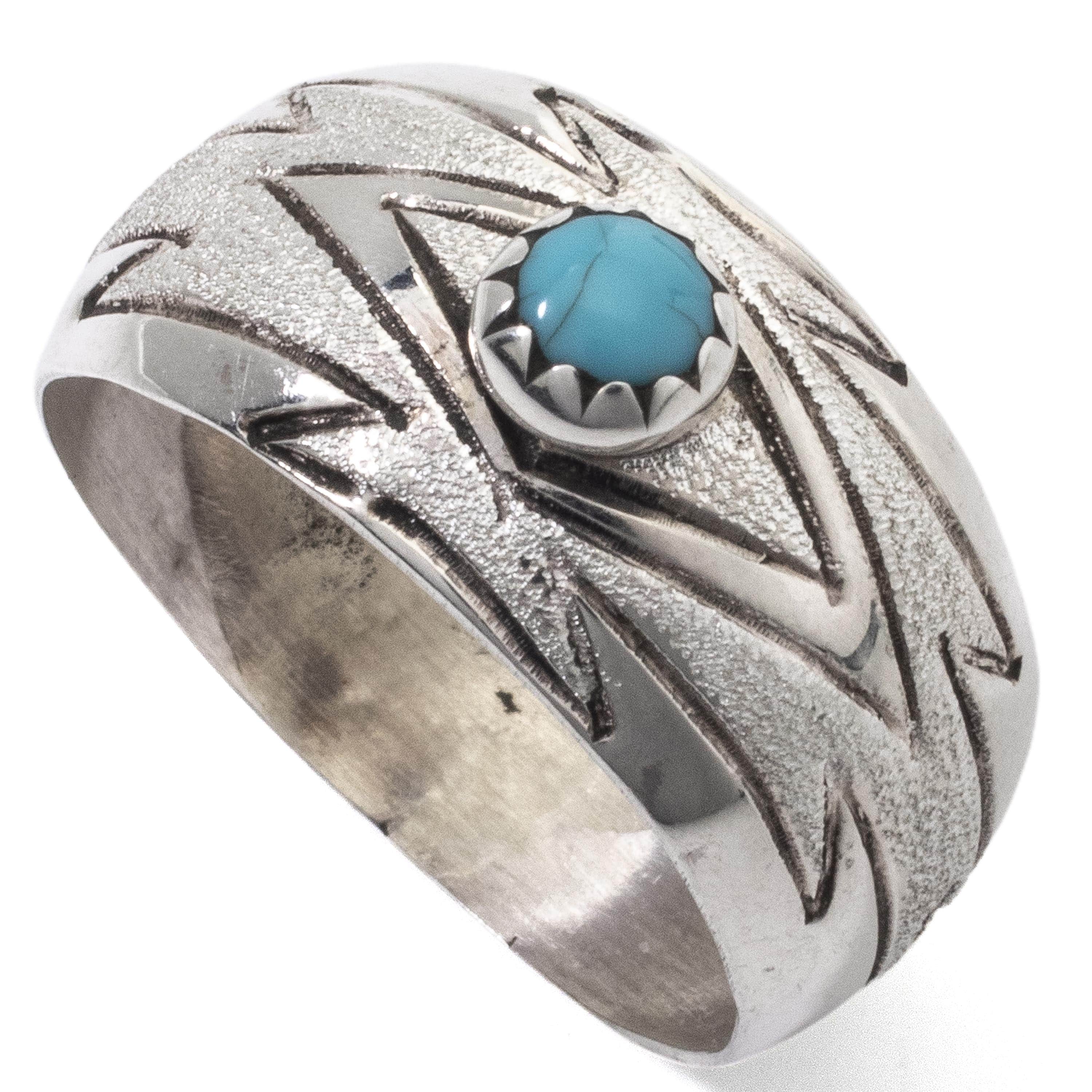 Kalifano Native American Jewelry Florence Tahe Navajo Kingman Turquoise USA Native American Made 925 Sterling Silver Ring