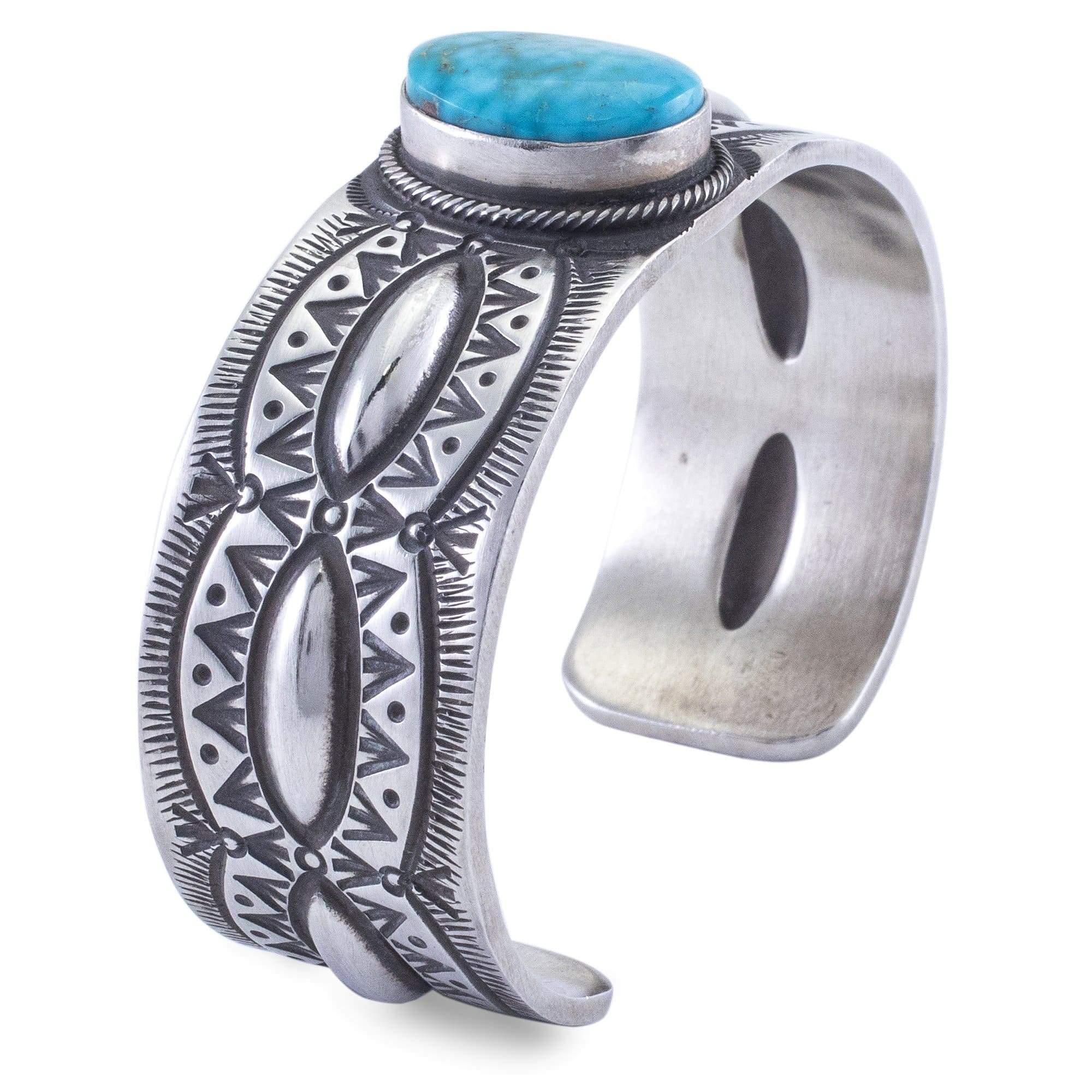 Kalifano Native American Jewelry H.S. Kingman Turquoise USA Native American Made 925 Sterling Silver Cuff NAB1300.003