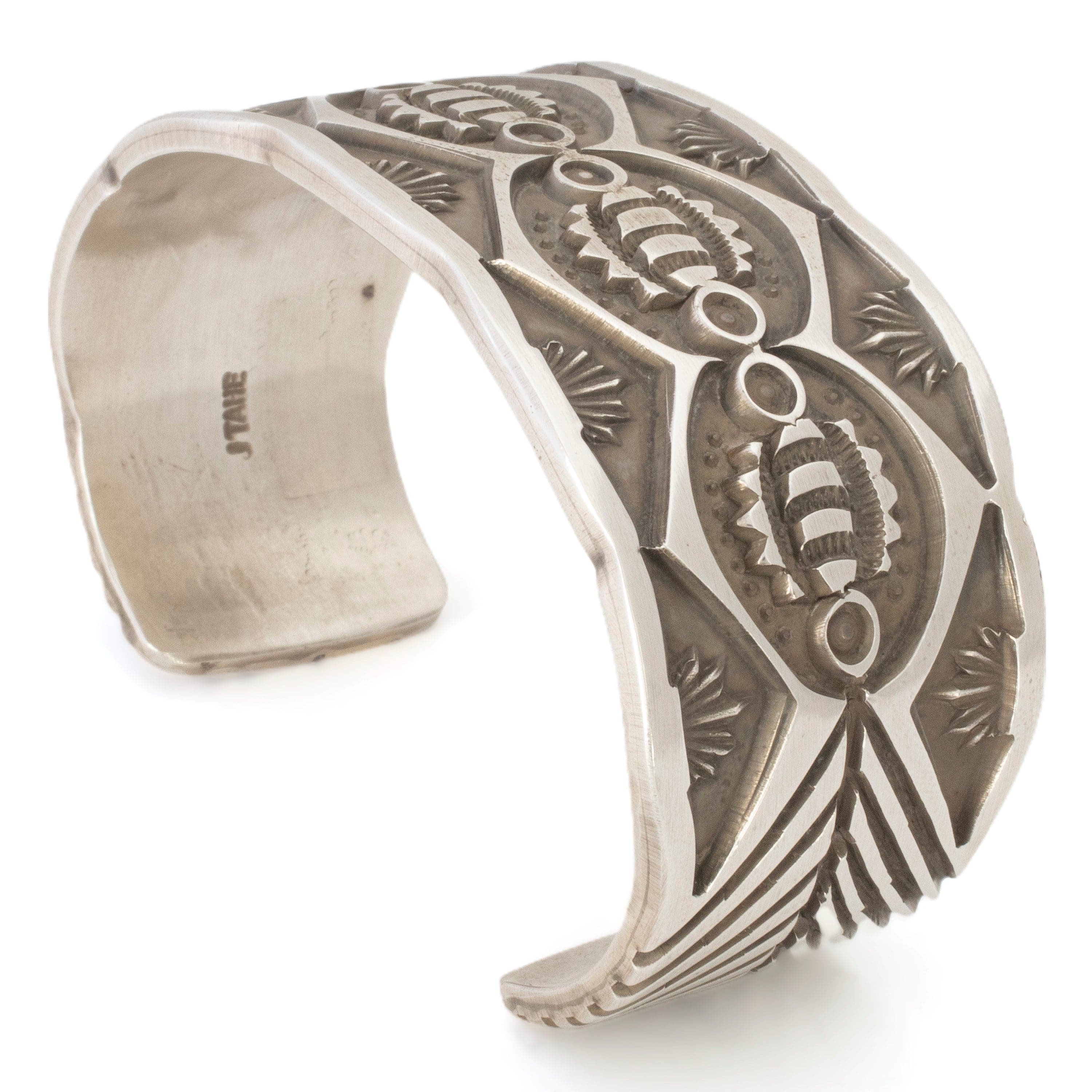 Sterling silver vintage artisan Native American good Navajo wide cuff