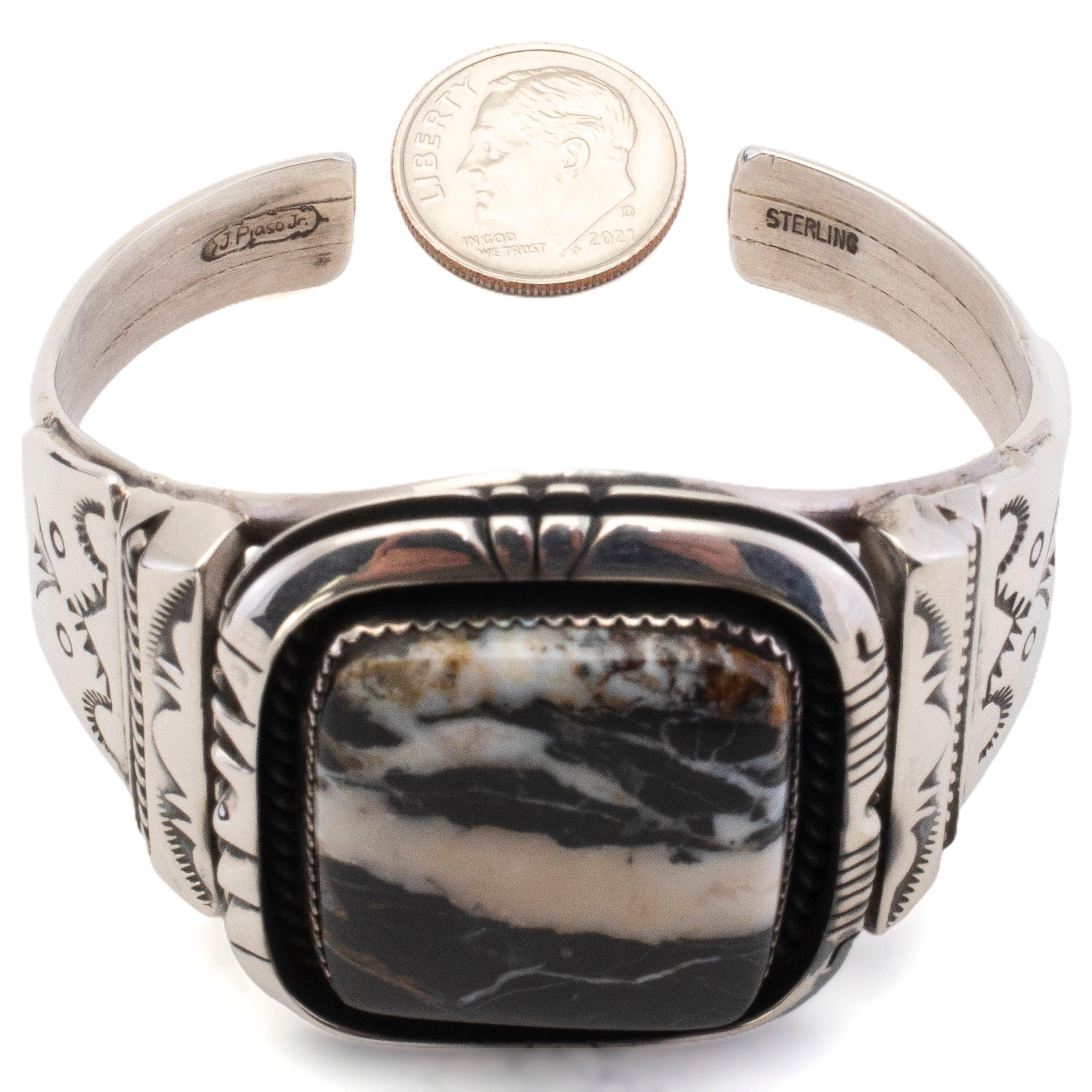 Kalifano Native American Jewelry Joe Piaso Jr. Navajo Square White Buffalo Turquoise USA Native American Made 925 Sterling Silver Cuff NAB3300.009