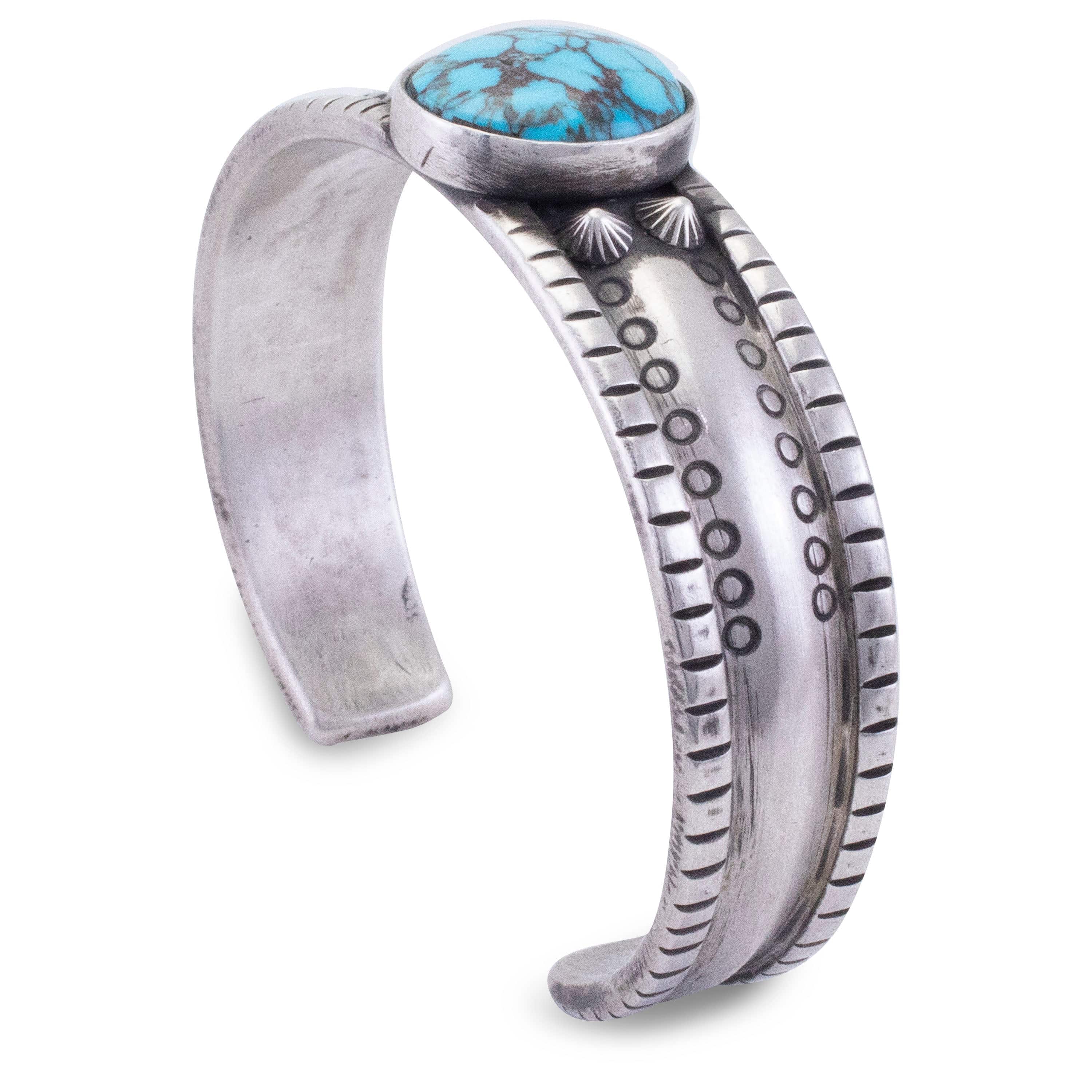 Kalifano Native American Jewelry Joel O'Neal Egyptian Turquoise USA Native American Made 925 Sterling Silver Cuff NAB2600.004