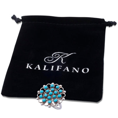 Kalifano Native American Jewelry Kallestewa Kingman Turquoise Zuni Petit Point USA Native American Made 925 Sterling Silver Ring
