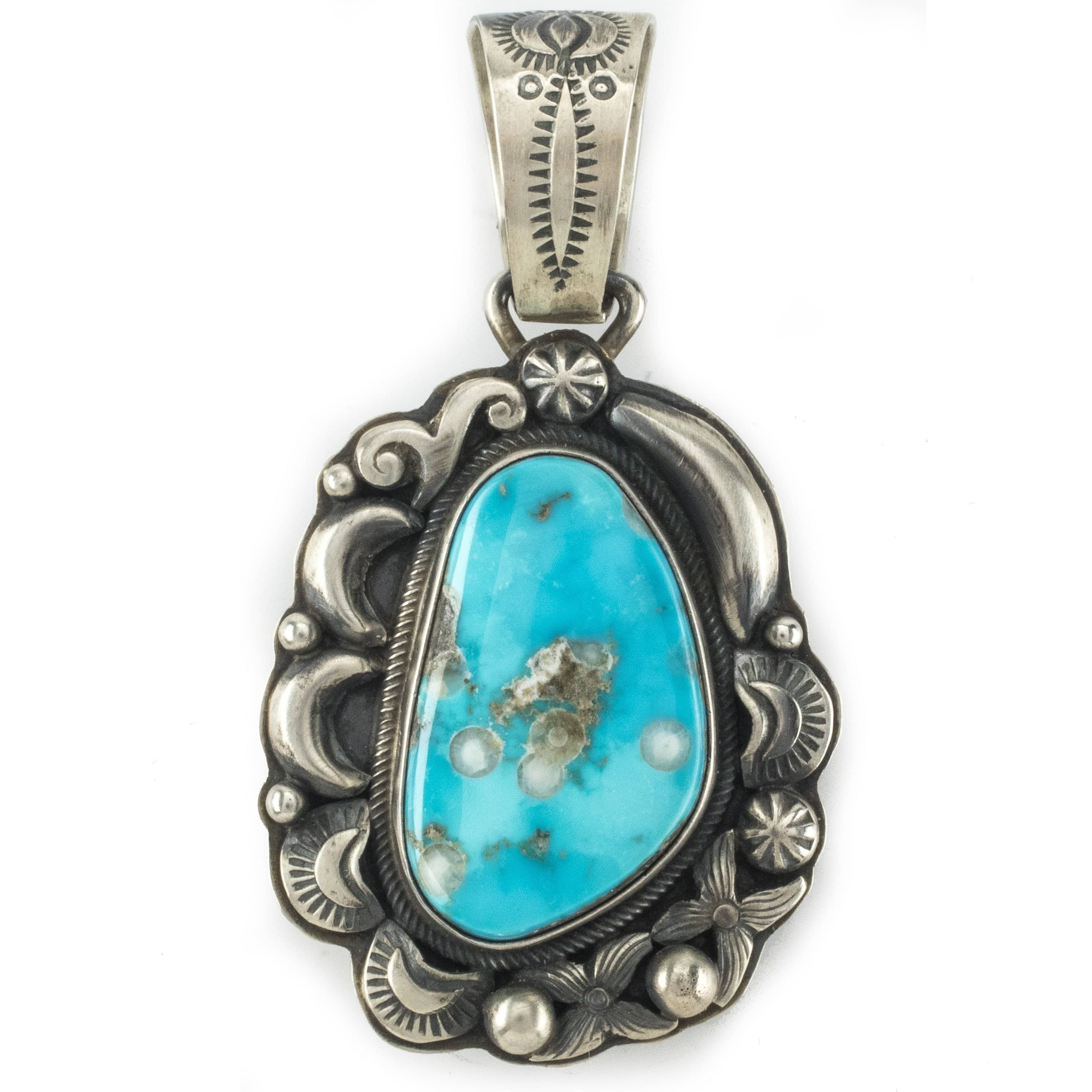 Kalifano Native American Jewelry Kathleen Chavez Kingman Turquoise USA Native American Made 925 Sterling Silver Pendant NAN600.014