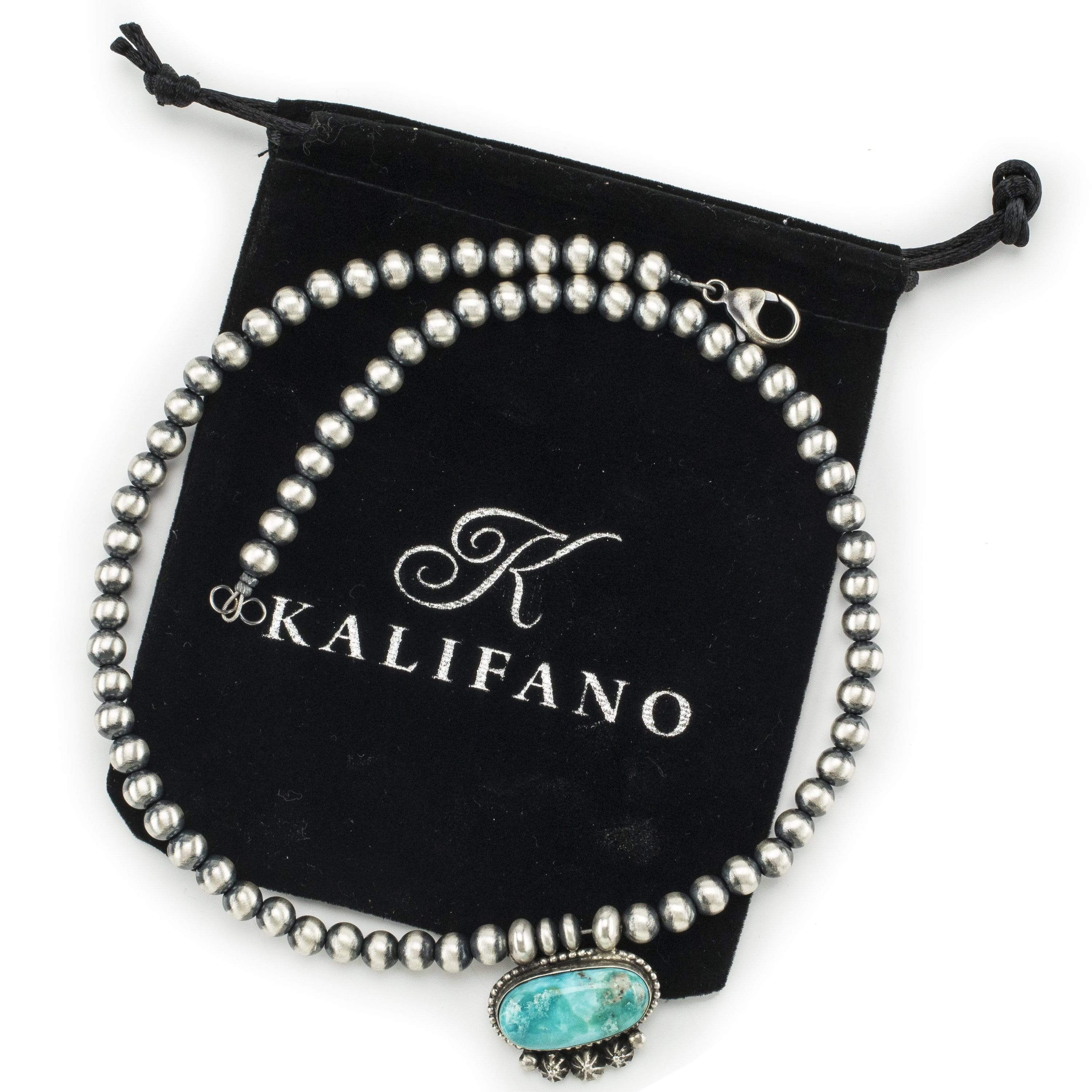 Kalifano Native American Jewelry Kee-J Sonoran Rose Turquoise Pendant and Attached Navajo Pearl USA Native American Made 925 Sterling Silver Necklace NAN1300.002