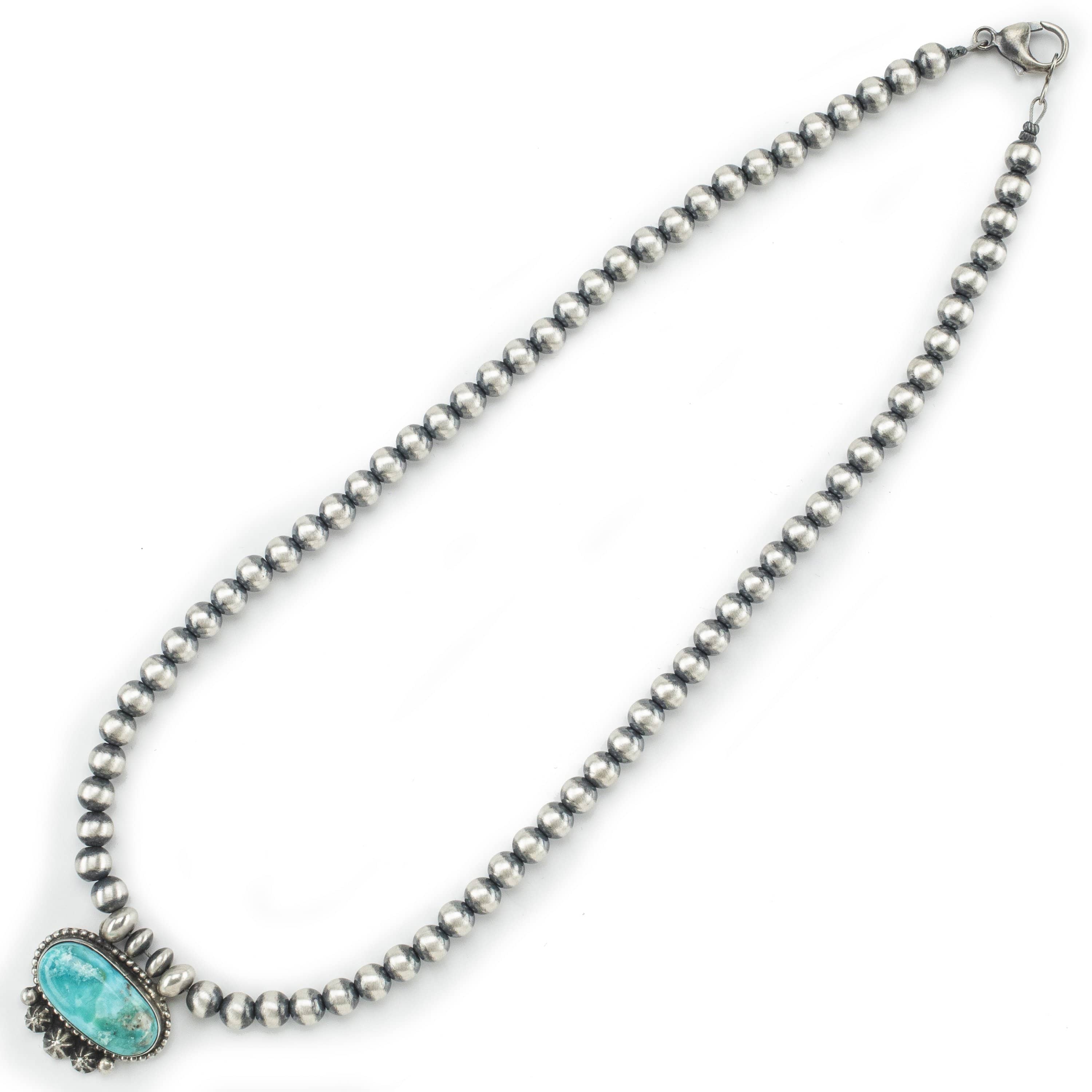 Kalifano Native American Jewelry Kee-J Sonoran Rose Turquoise Pendant and Attached Navajo Pearl USA Native American Made 925 Sterling Silver Necklace NAN1300.002