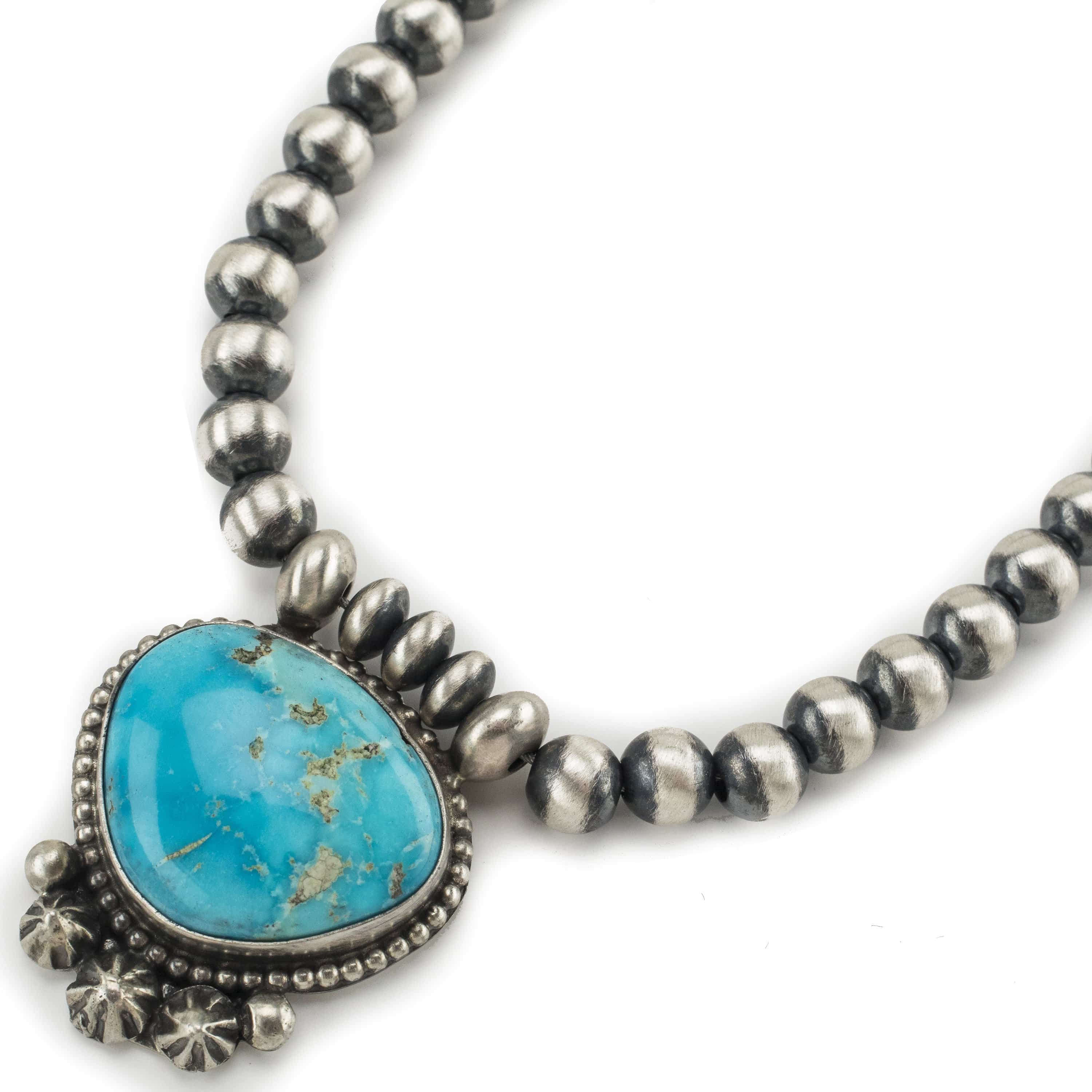 Kalifano Native American Jewelry Kee-J Sonoran Rose Turquoise Pendant and Attached Navajo Pearl USA Native American Made 925 Sterling Silver Necklace NAN1300.003