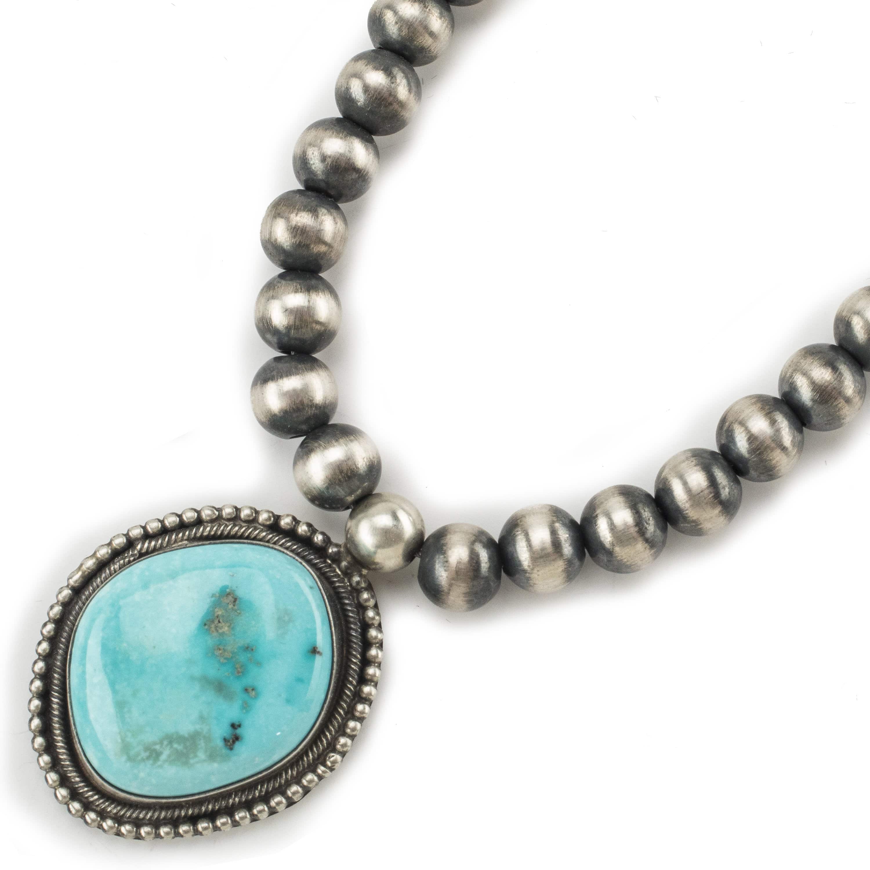 Kalifano Native American Jewelry Kee-J Sonoran Rose Turquoise Pendant and Navajo Pearl USA Native American Made 925 Sterling Silver Necklace NAN1300.005