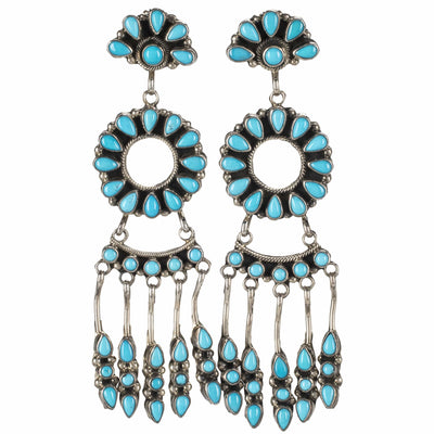 Kalifano Native American Jewelry Kingman Dangly USA Native American Made 925 Sterling Silver Earrings with Stud Backing NAE1500.002