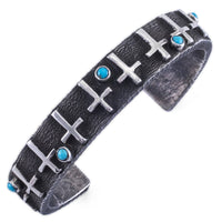 Kingman Turquoise and Crosses USA Native American Made 925 Sterling Silver Cuff Main Image