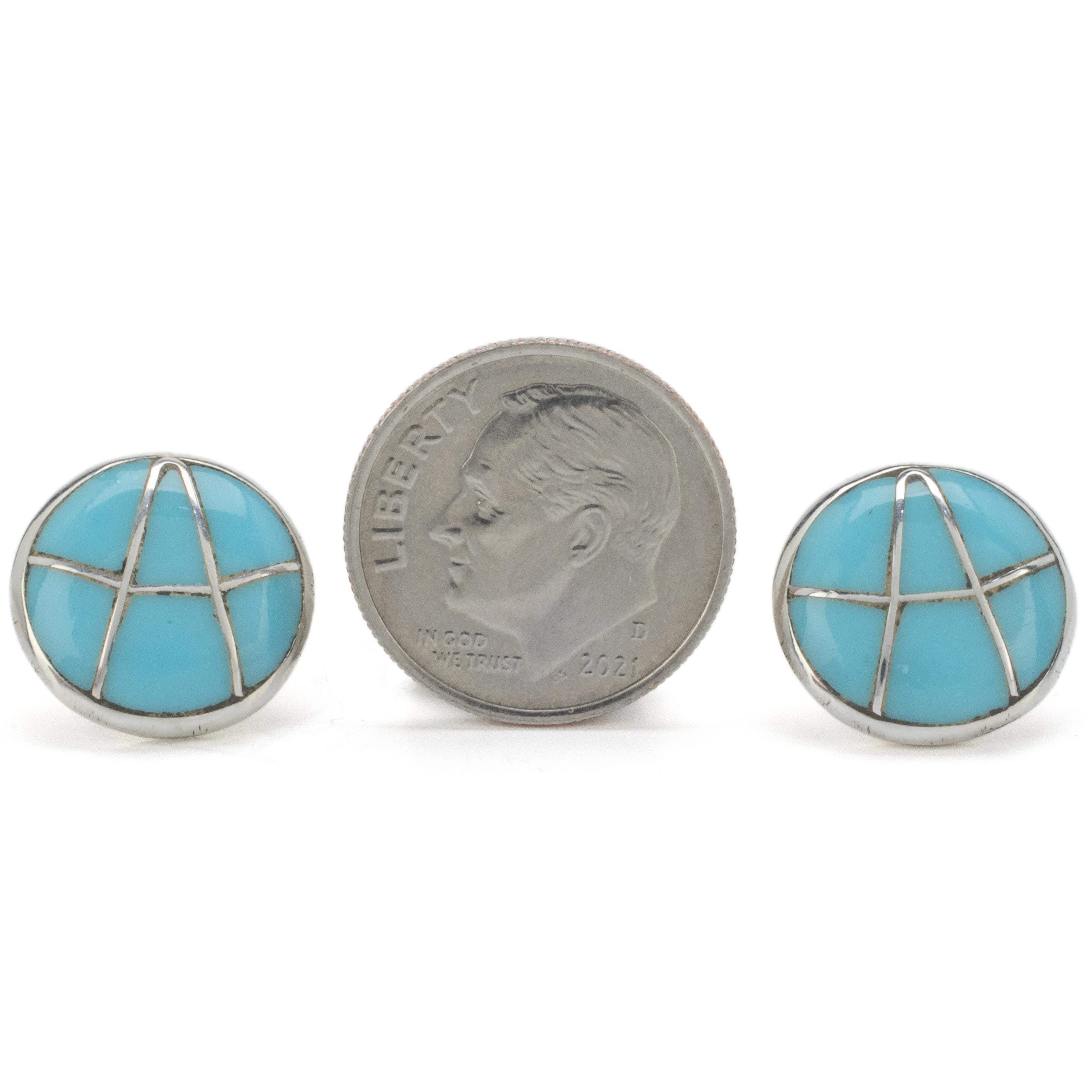 Kalifano Native American Jewelry Kingman Turquoise Circular USA Native American Made Sterling Silver  Earrings NAE250.004