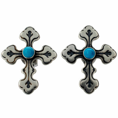 Kalifano Native American Jewelry Kingman Turquoise Cross USA Native American Made Sterling Silver Earrings NAE100.001