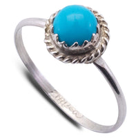 Kingman Turquoise Dainty Petit Point USA Native American Made 925 Sterling Silver Ring Main Image