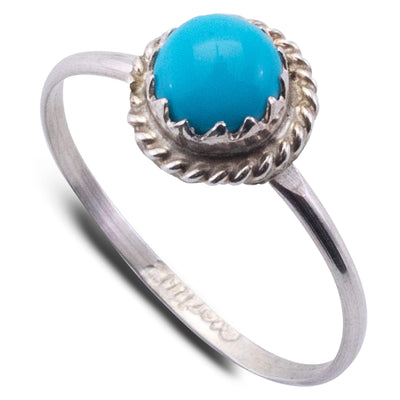 Kalifano Native American Jewelry Kingman Turquoise Dainty Petit Point USA Native American Made 925 Sterling Silver Ring
