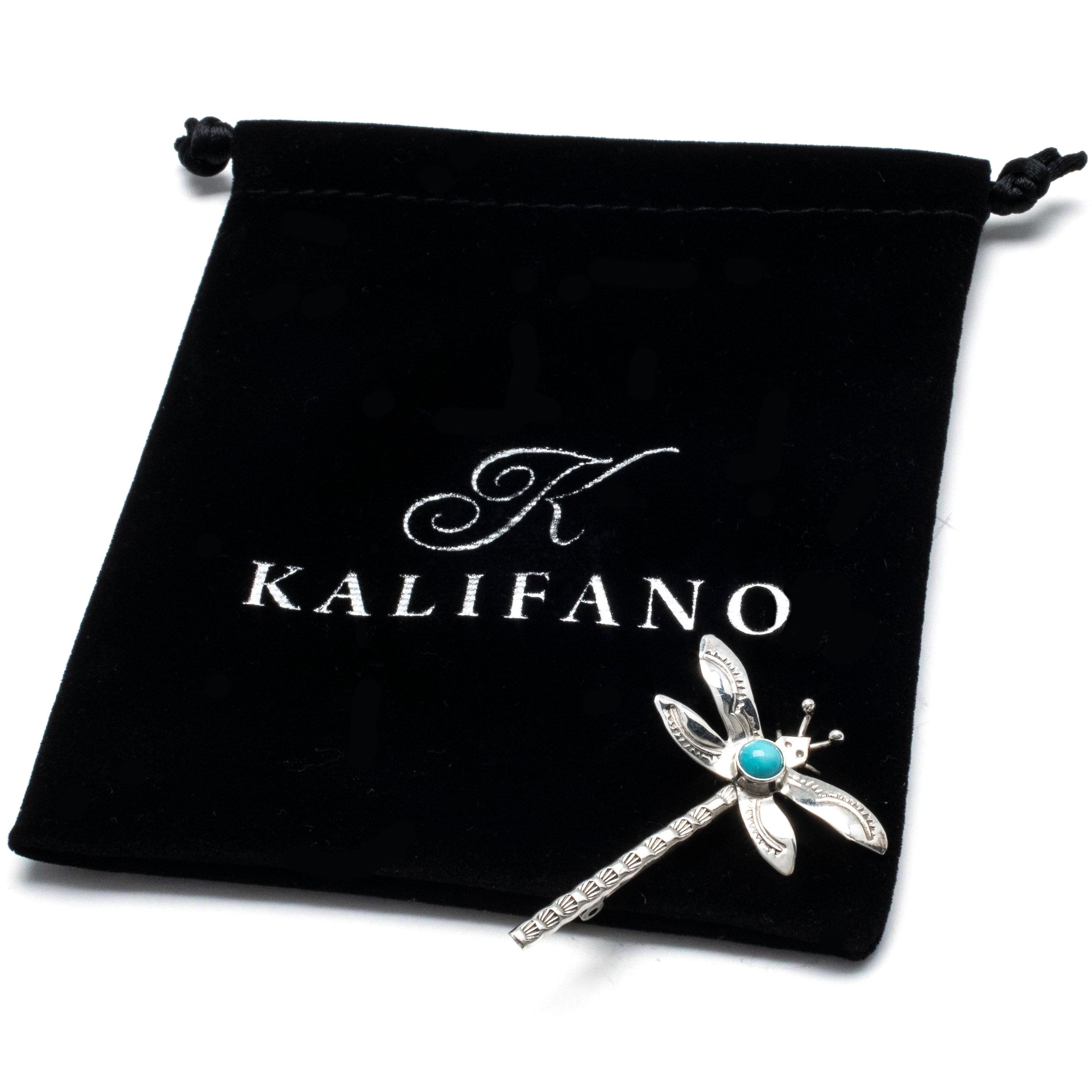 Kalifano Native American Jewelry Kingman Turquoise Dragonfly USA Native American Made 925 Sterling Silver Pin NAP250.001