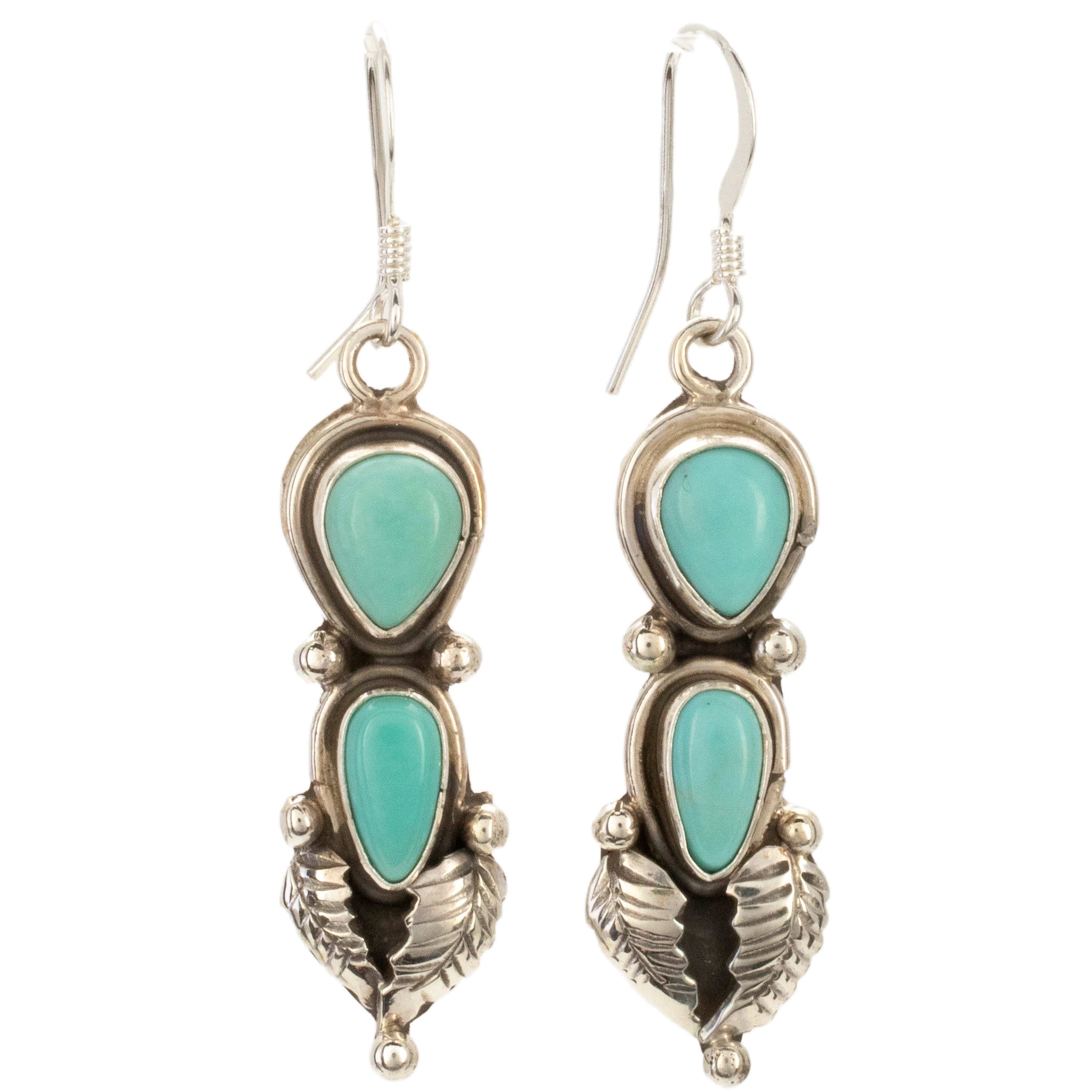 Kalifano Native American Jewelry Kingman Turquoise Feather USA Native American Made 925 Sterling Silver Dangly Earrings with French Hook NAE300.018