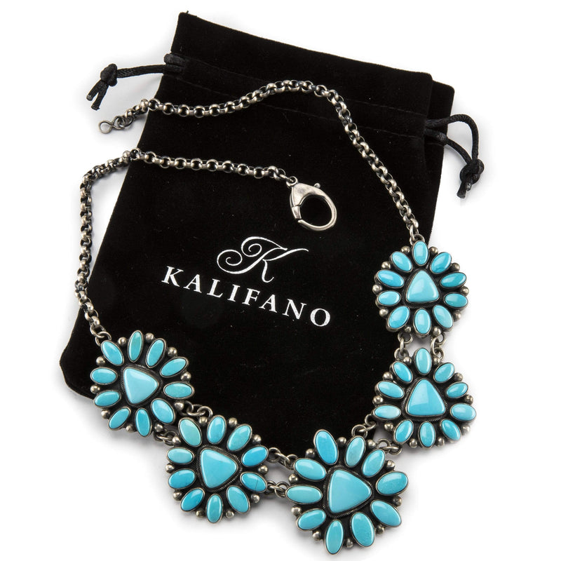 Kalifano Native American Jewelry Kingman Turquoise Flower USA Native American Made 925 Sterling Silver Necklace NAN5400.001