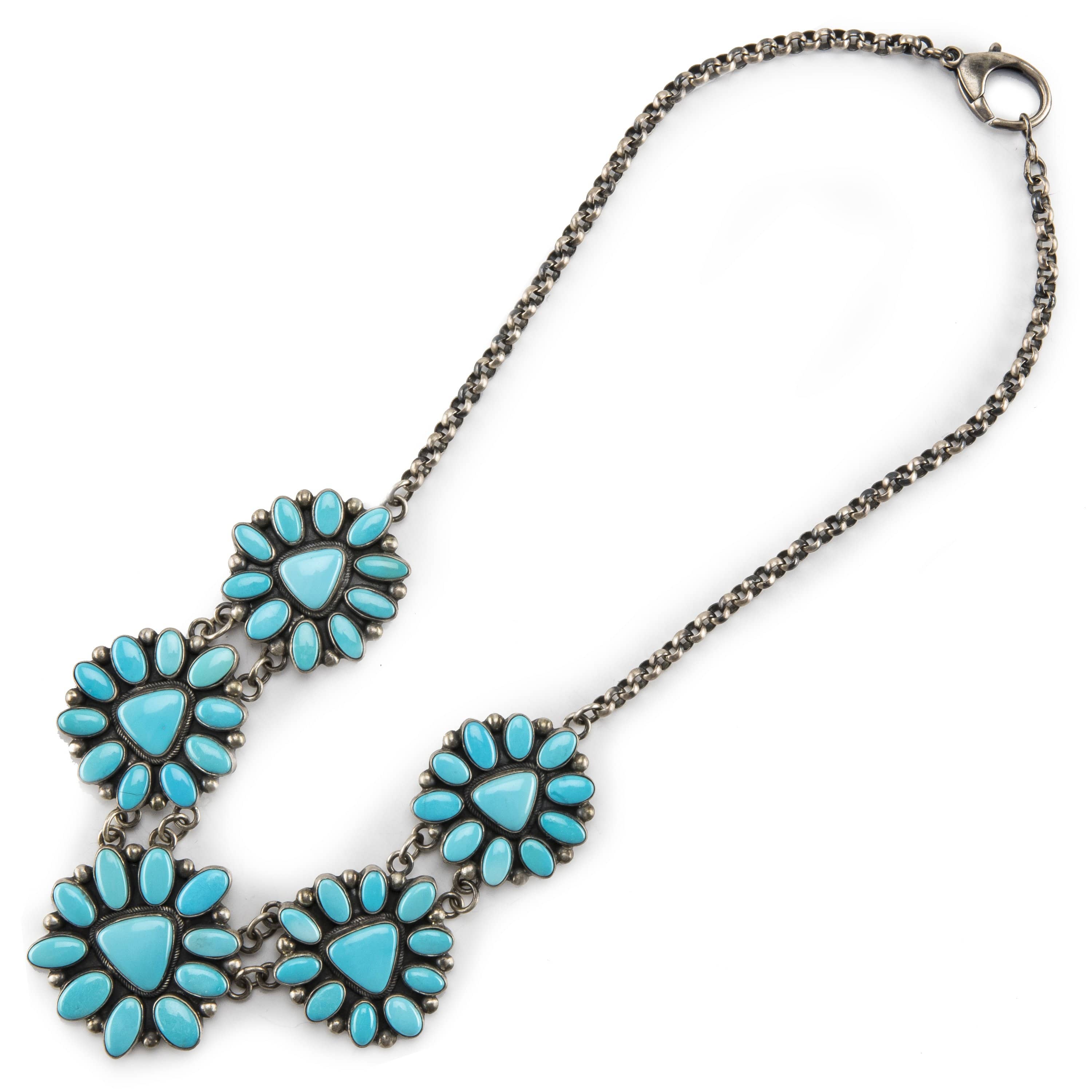 Blue Turquoise Quint Flower Cluster Faux Navajo Necklace 163344 - Stockyard  Style