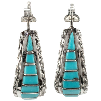 Kalifano Native American Jewelry Kingman Turquoise Semi Hoop USA Native American Made Sterling Silver Earrings NAE400.018