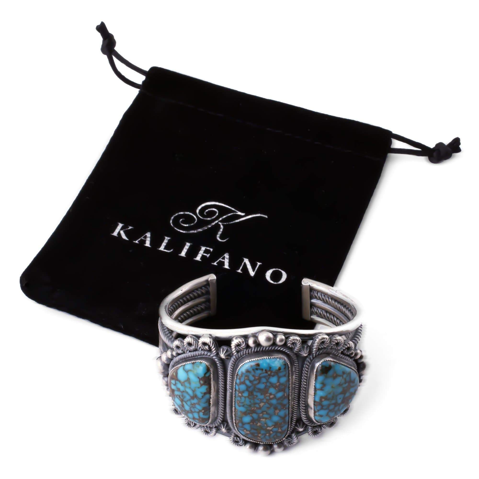 Kalifano Native American Jewelry Kingman Turquoise USA Native American Made 925 Sterling Silver Cuff NAB4200.001