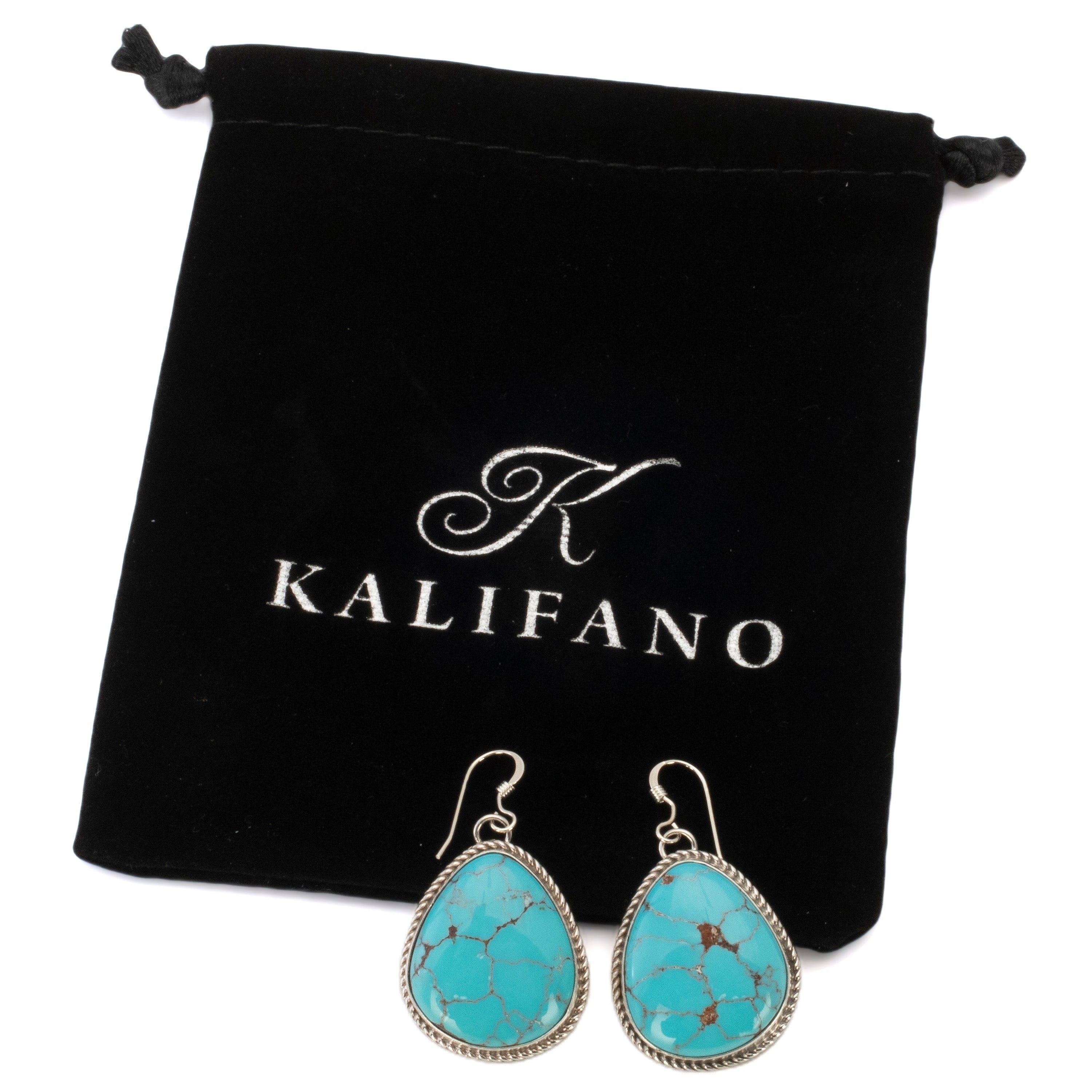 Kalifano Native American Jewelry Kingman Turquoise USA Native American Made 925 Sterling Silver Dangly Earrings with French Hook NAE600.014