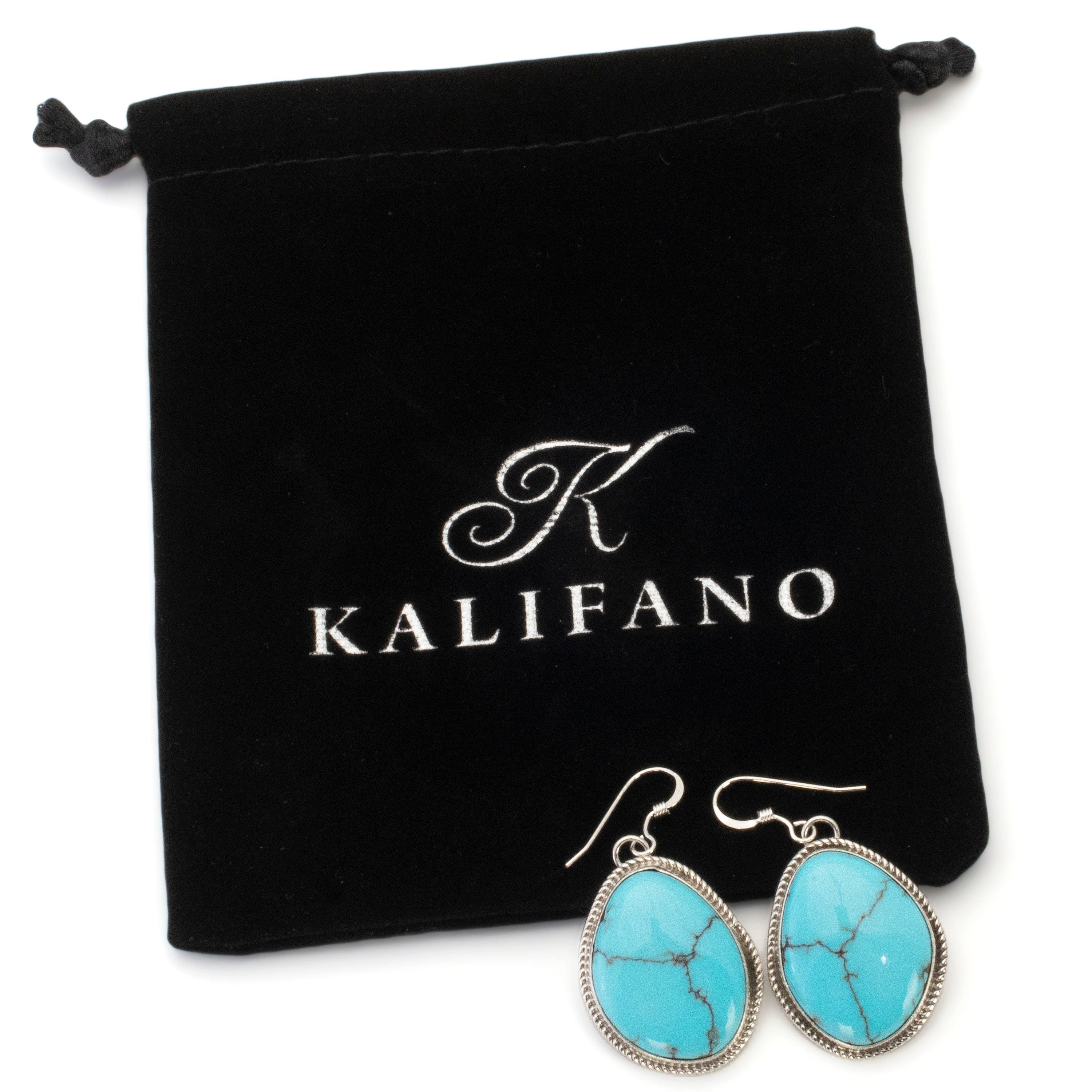 Kalifano Native American Jewelry Kingman Turquoise USA Native American Made 925 Sterling Silver Dangly Earrings with French Hook NAE600.015