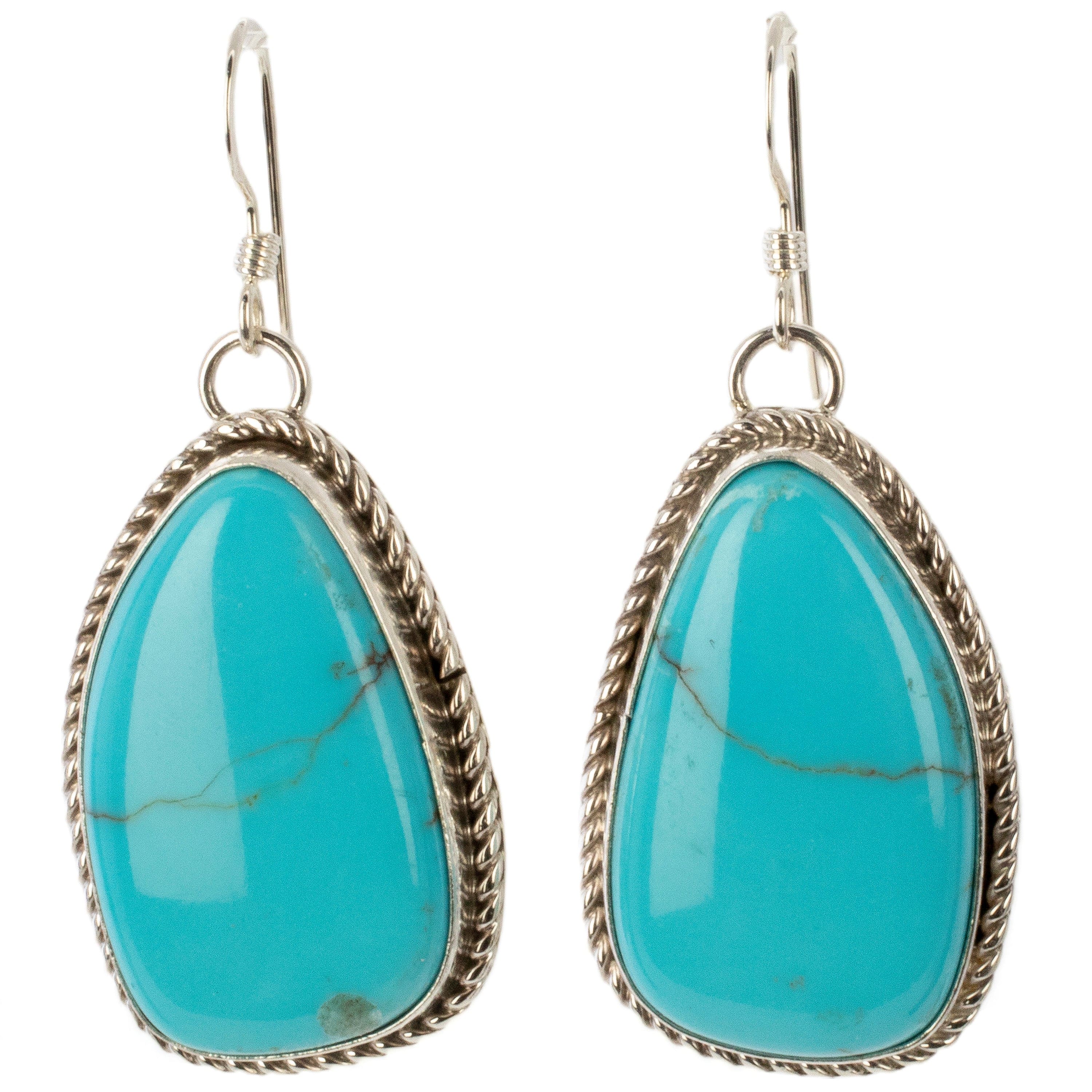 Kalifano Native American Jewelry Kingman Turquoise USA Native American Made 925 Sterling Silver Dangly Earrings with French Hook NAE600.016