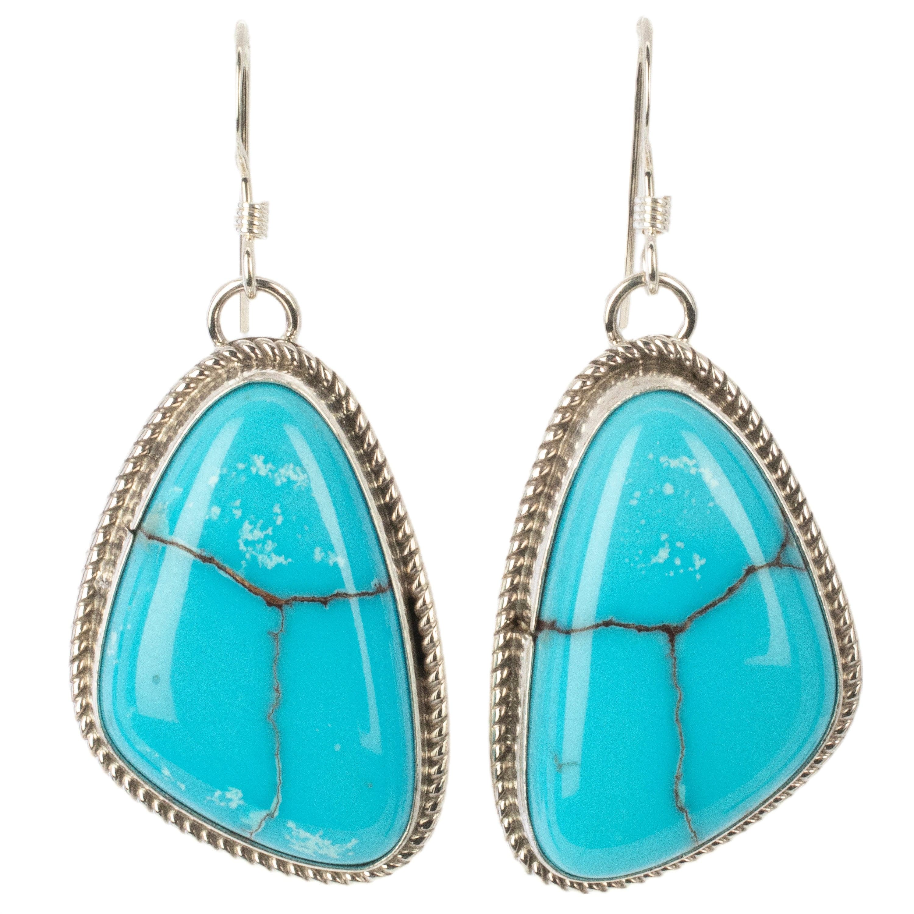 Kalifano Native American Jewelry Kingman Turquoise USA Native American Made 925 Sterling Silver Dangly Earrings with French Hook NAE600.017