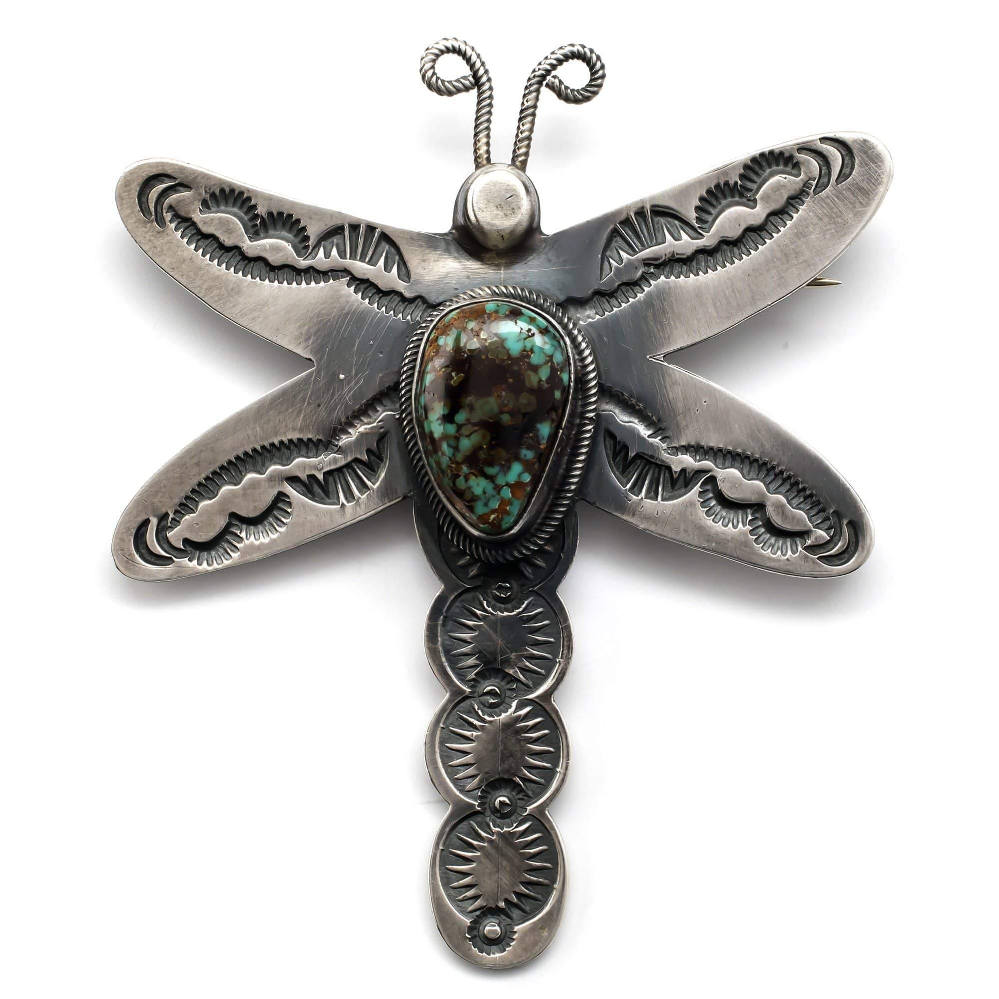 Kalifano Native American Jewelry Kingman Turquoise USA Native American Made 925 Sterling Silver Dragonfly Pin NAP750.002