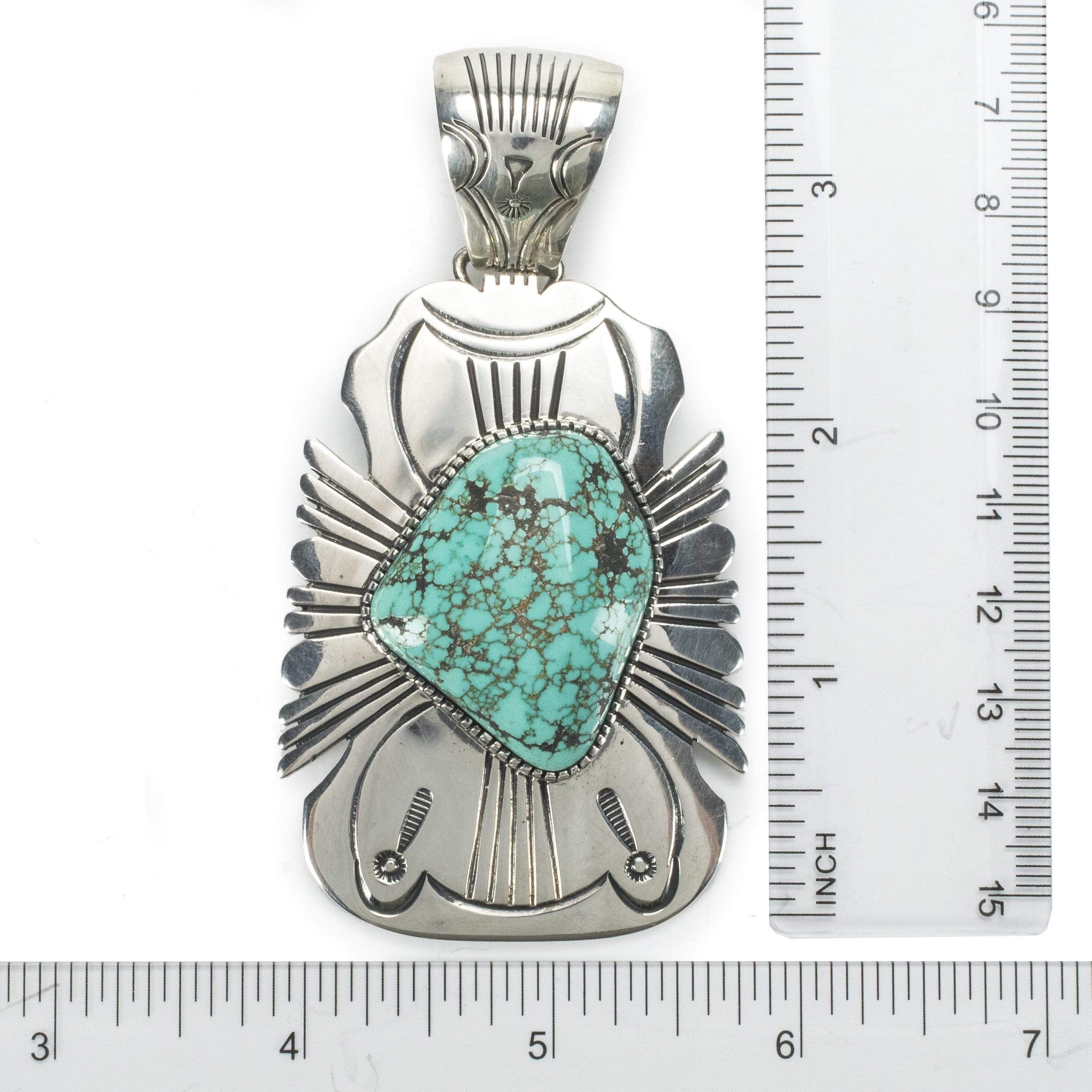 Kalifano Native American Jewelry Kingman Turquoise USA Native American Made 925 Sterling Silver Pendant NAN3000.003