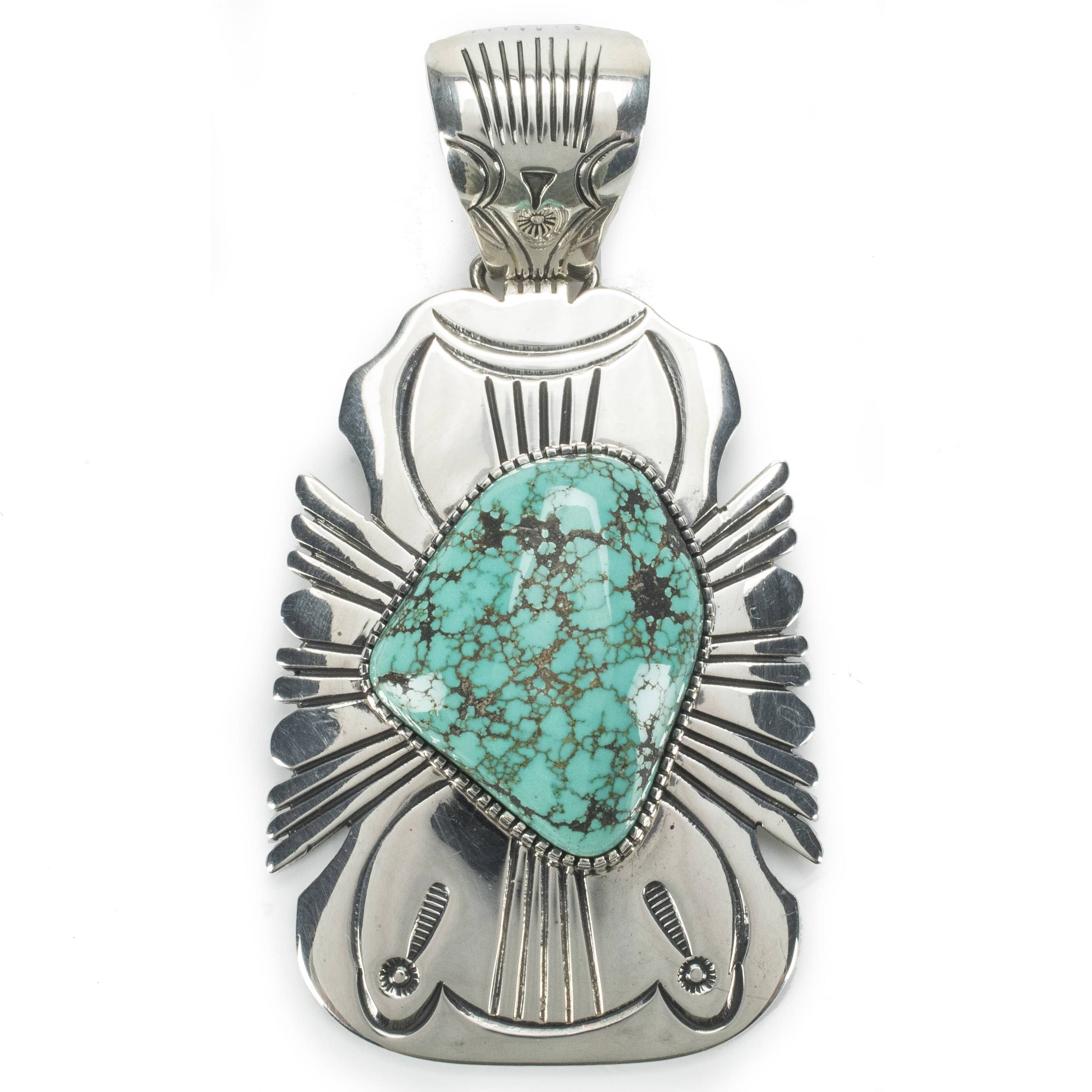 Kalifano Native American Jewelry Kingman Turquoise USA Native American Made 925 Sterling Silver Pendant NAN3000.003