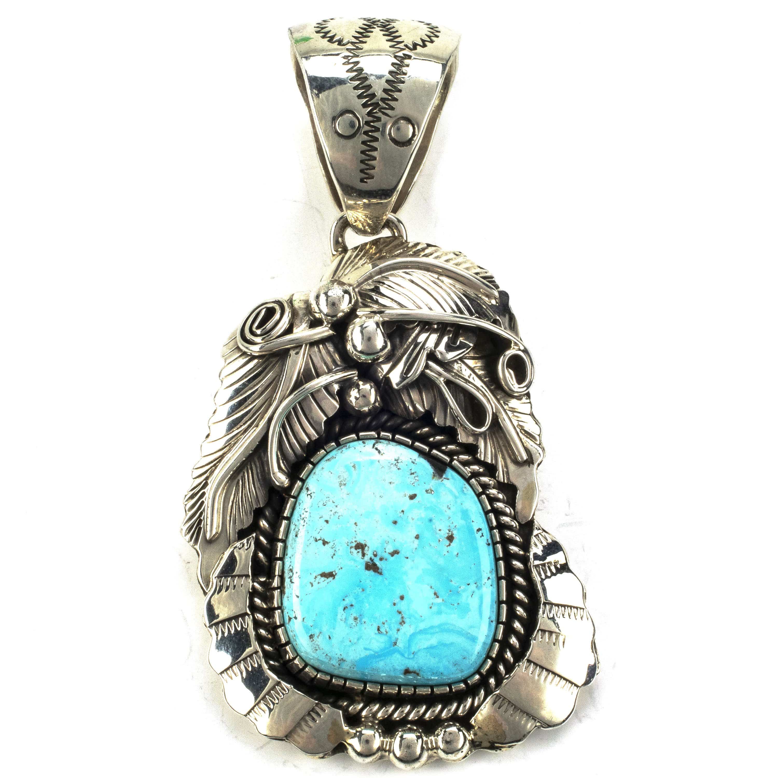 Kalifano Native American Jewelry Kingman Turquoise USA Native American Made 925 Sterling Silver Pendant NAN900.009