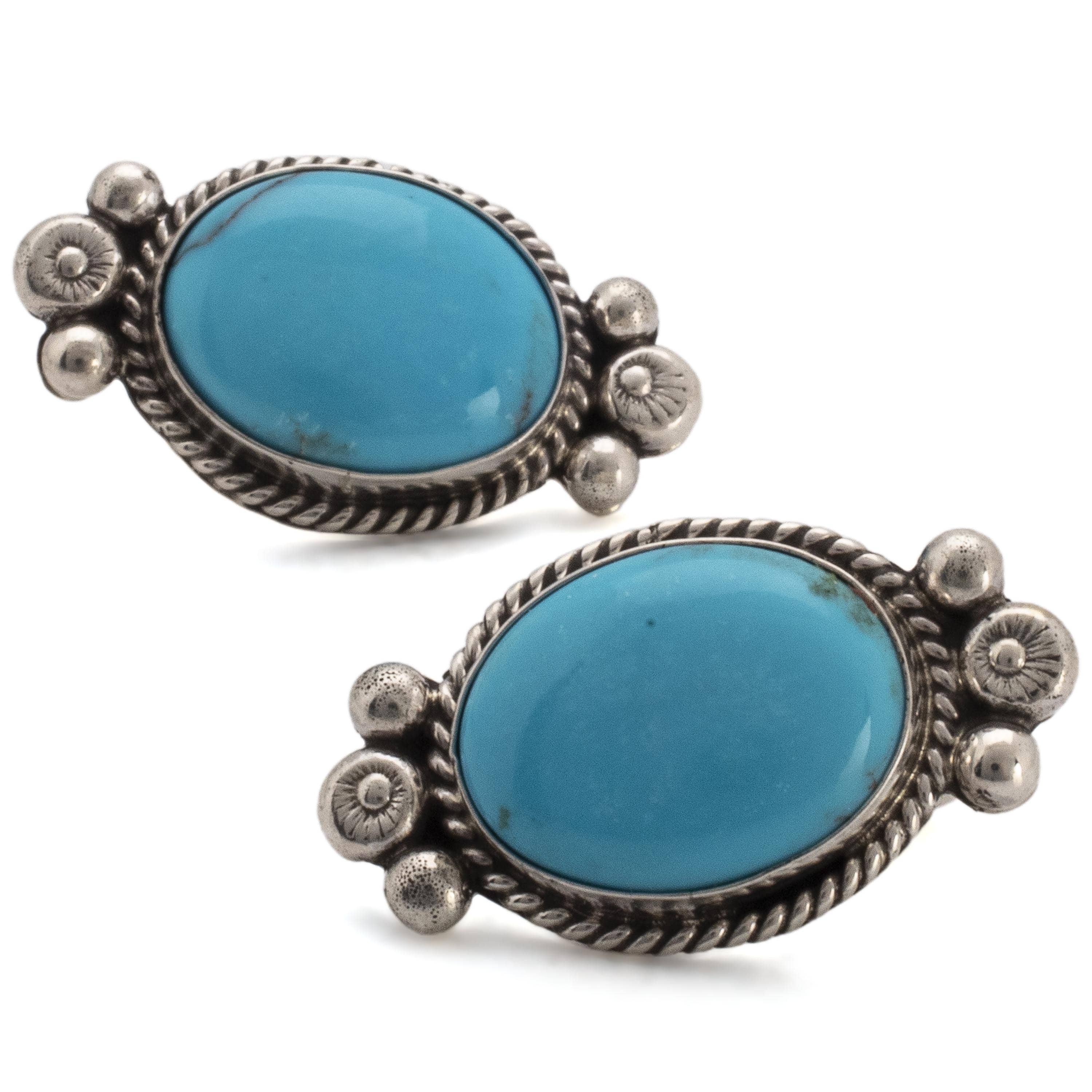 Kalifano Native American Jewelry Kingman Turquoise USA Native American Made Sterling Silver  Earrings NAE550.001
