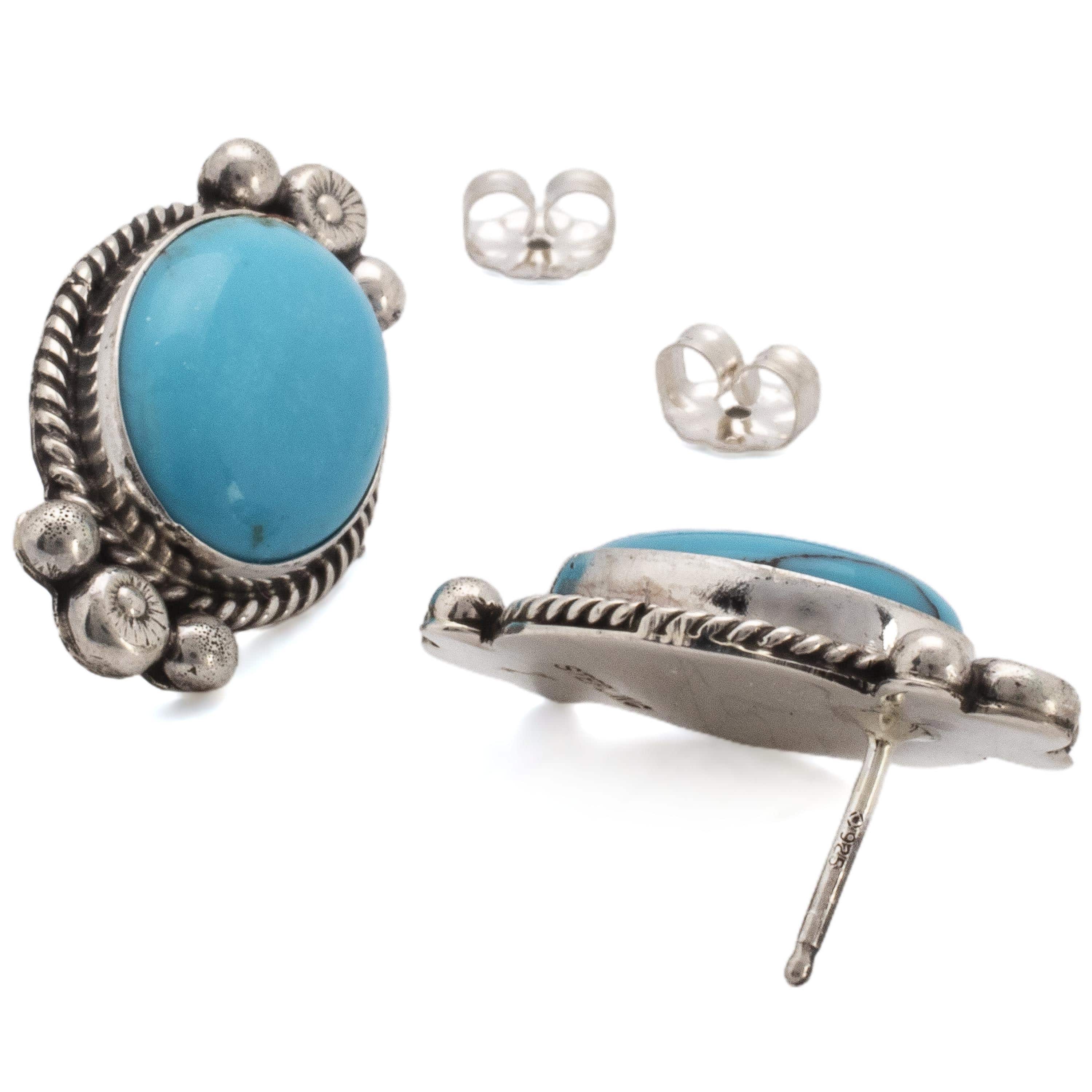 Kalifano Native American Jewelry Kingman Turquoise USA Native American Made Sterling Silver  Earrings NAE550.001