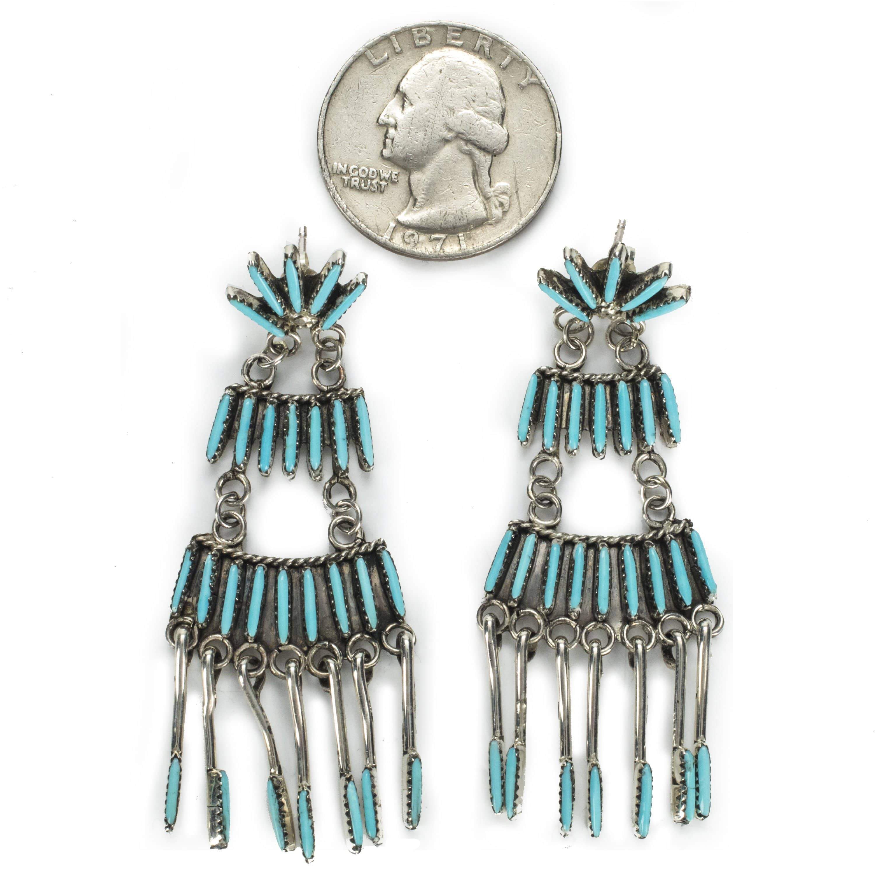 Kalifano Native American Jewelry Kingman Turquoise Zuni Needle Point USA Native American Made 925 Sterling Silver Earrings with Stud Backing NAE1200.005