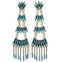 Kingman Turquoise Zuni Needle Point USA Native American Made 925 Sterling Silver Earrings with Stud Backing Main Image